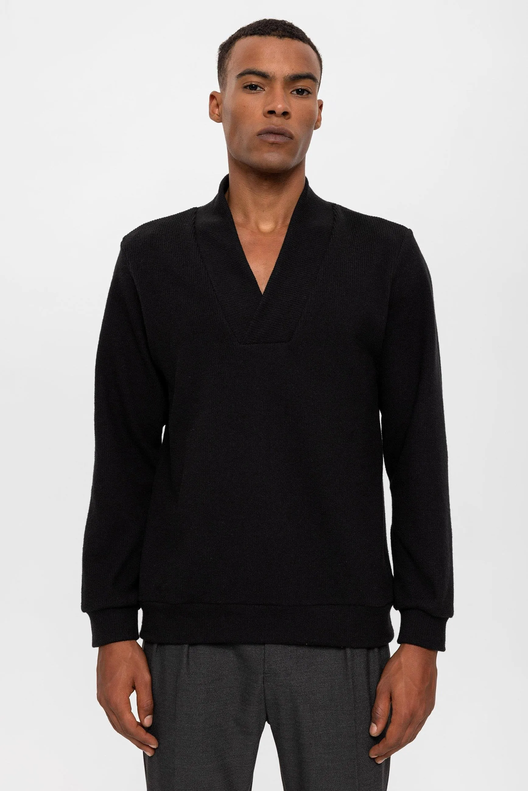 Black V-Neck Men's Sweater - Wessi sold by Wessi product image thumbnail 2