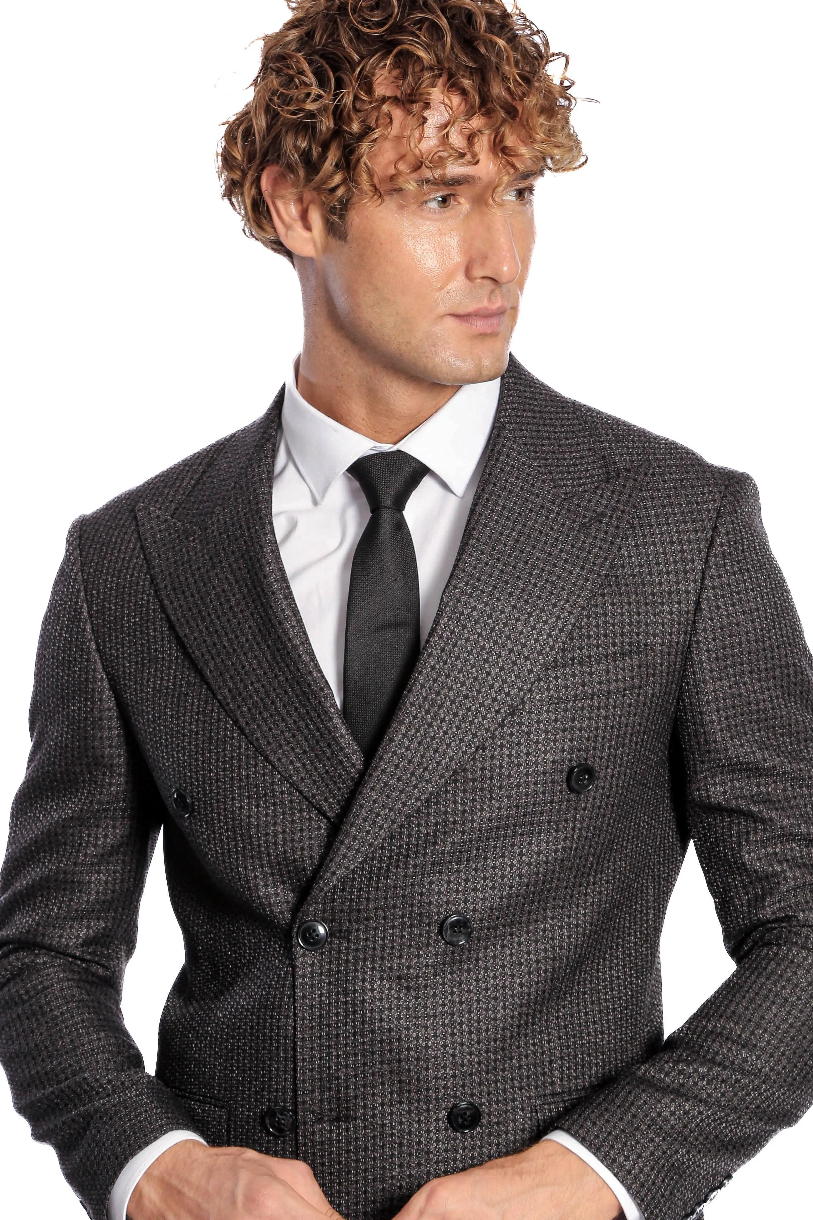 Houndstooth Patterned Grey Men Double Breasted Blazer - Wessi sold by Wessi product image thumbnail 2