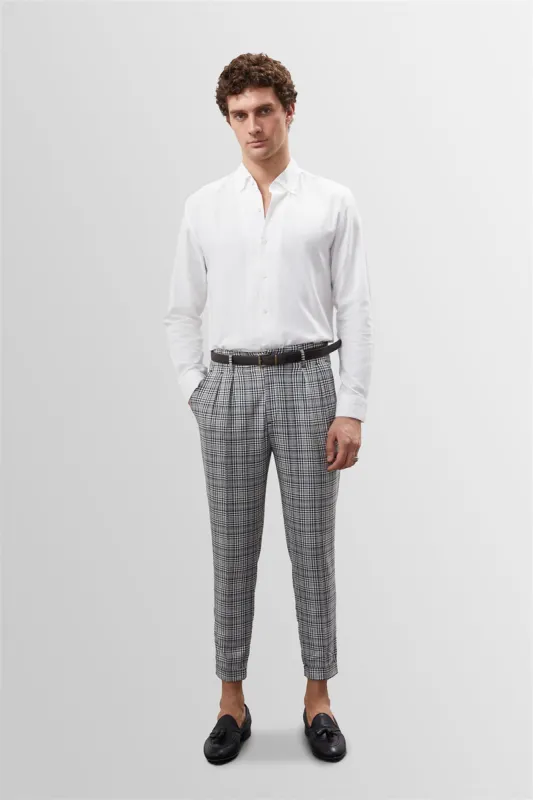 Men's Black Plaid High Waist Belted Trousers - Wessi sold by Wessi