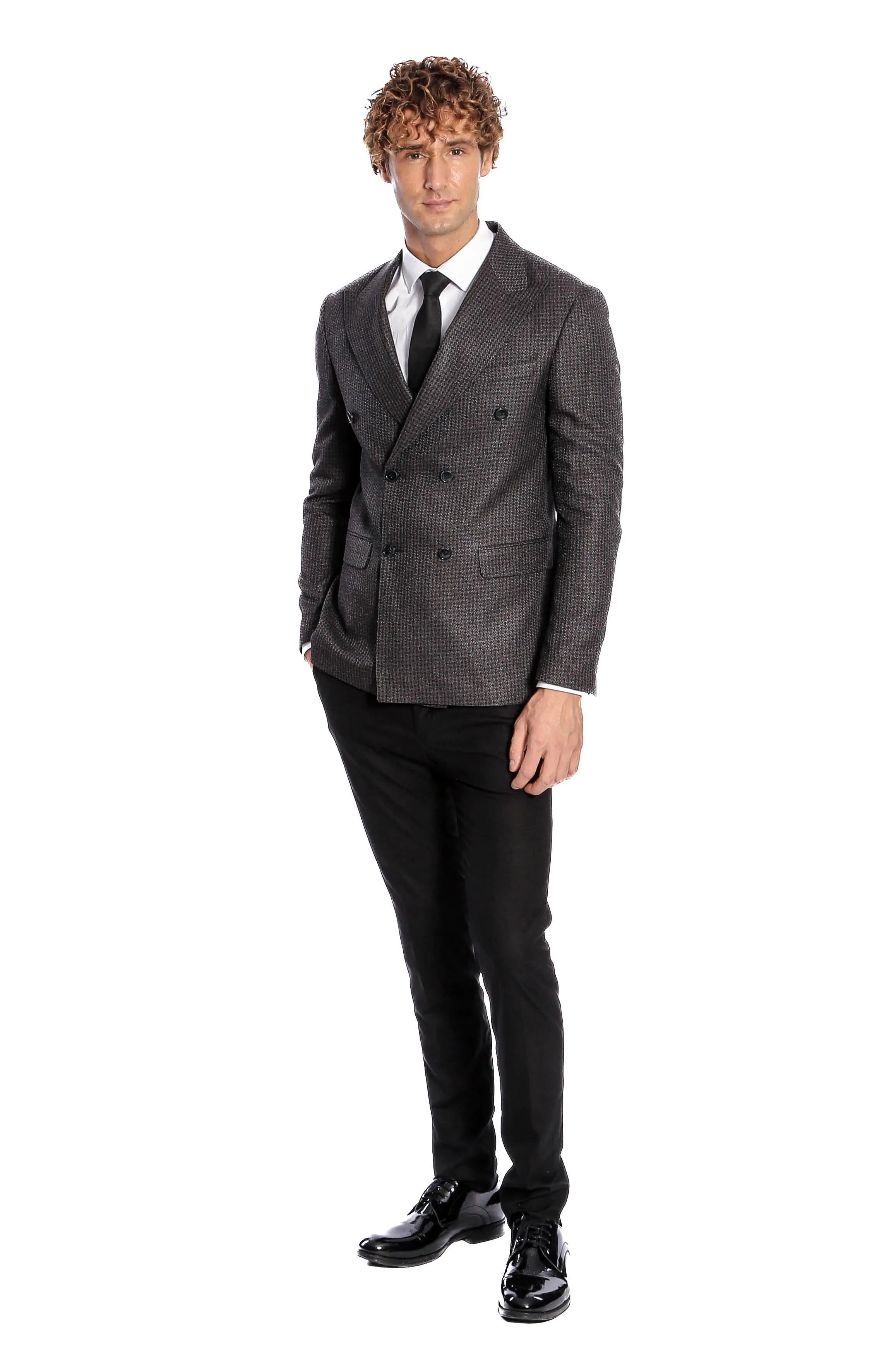 Houndstooth Patterned Grey Men Double Breasted Blazer - Wessi sold by Wessi product image thumbnail 3