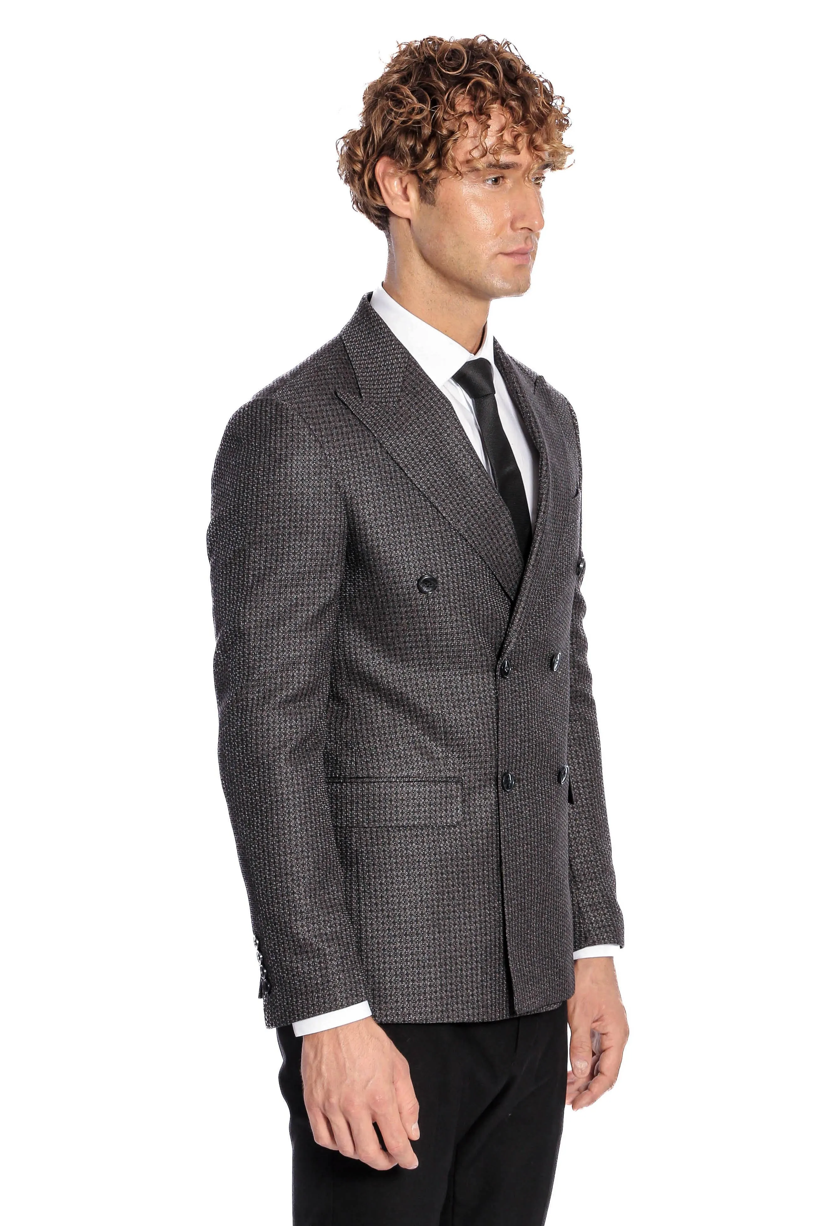 Houndstooth Patterned Grey Men Double Breasted Blazer - Wessi sold by Wessi product image thumbnail 5