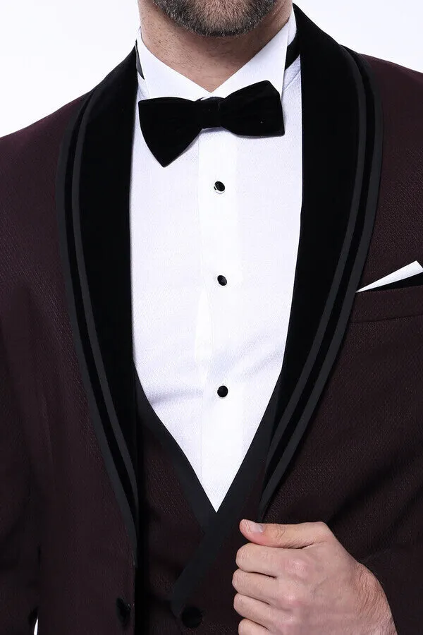 Detachable Velvet Lapel Burgundy Tuxedo - Wessi sold by Wessi product image thumbnail 3