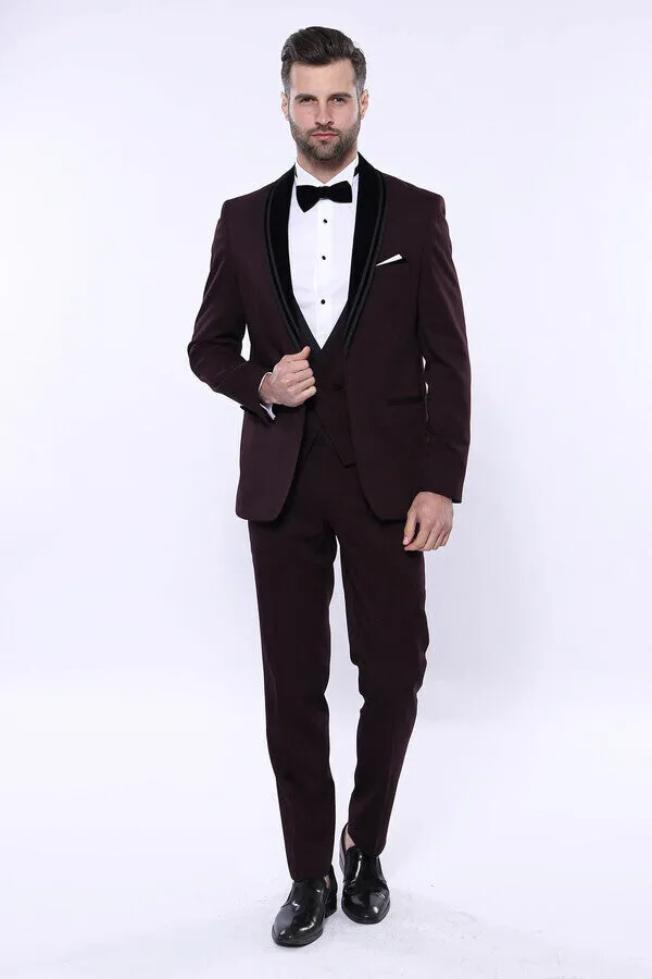 Detachable Velvet Lapel Burgundy Tuxedo - Wessi sold by Wessi product image thumbnail 2