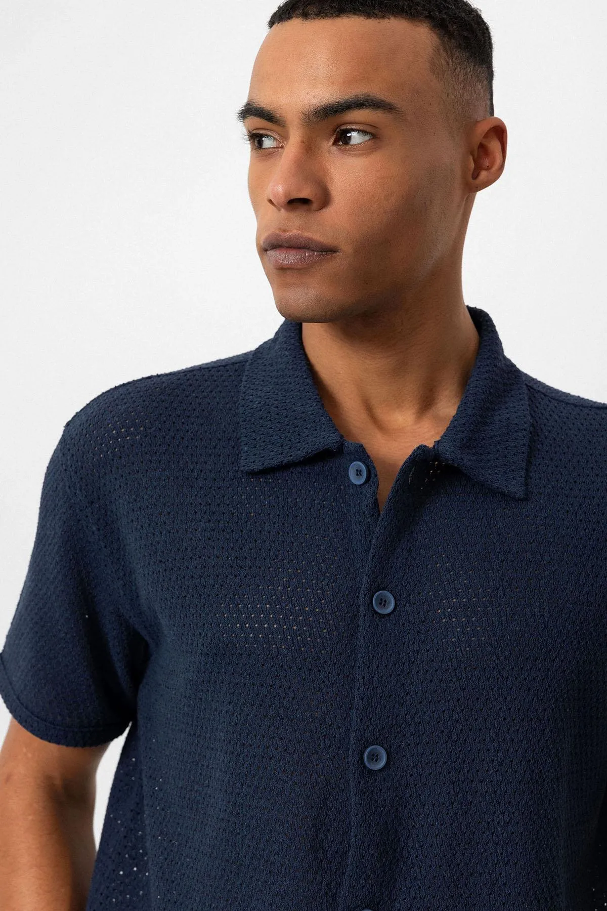 Men's Navy Blue Navy Textured Short-Sleeve Shirt - Wessi sold by Wessi product image thumbnail 5