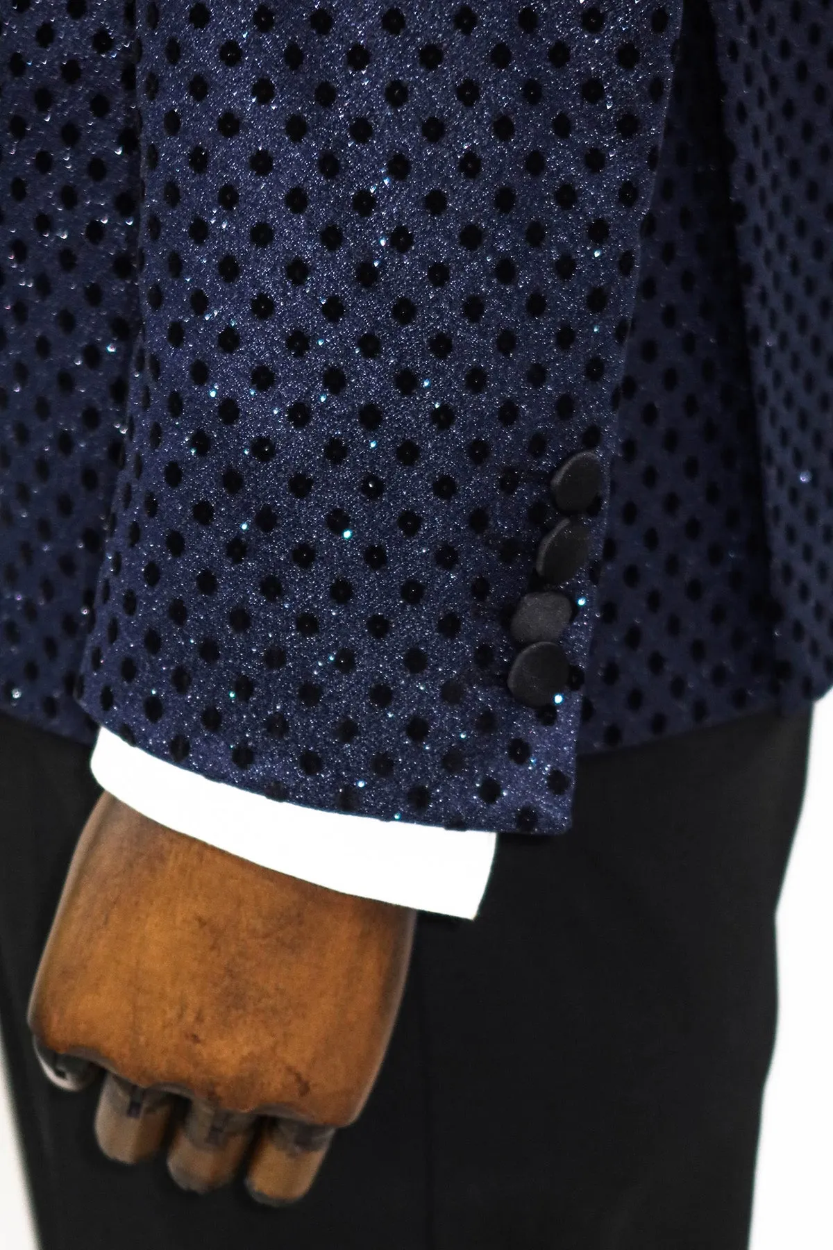 Sequin Dot Patterned Navy Blue Men Tuxedo Blazer - Wessi sold by Wessi product image thumbnail 4