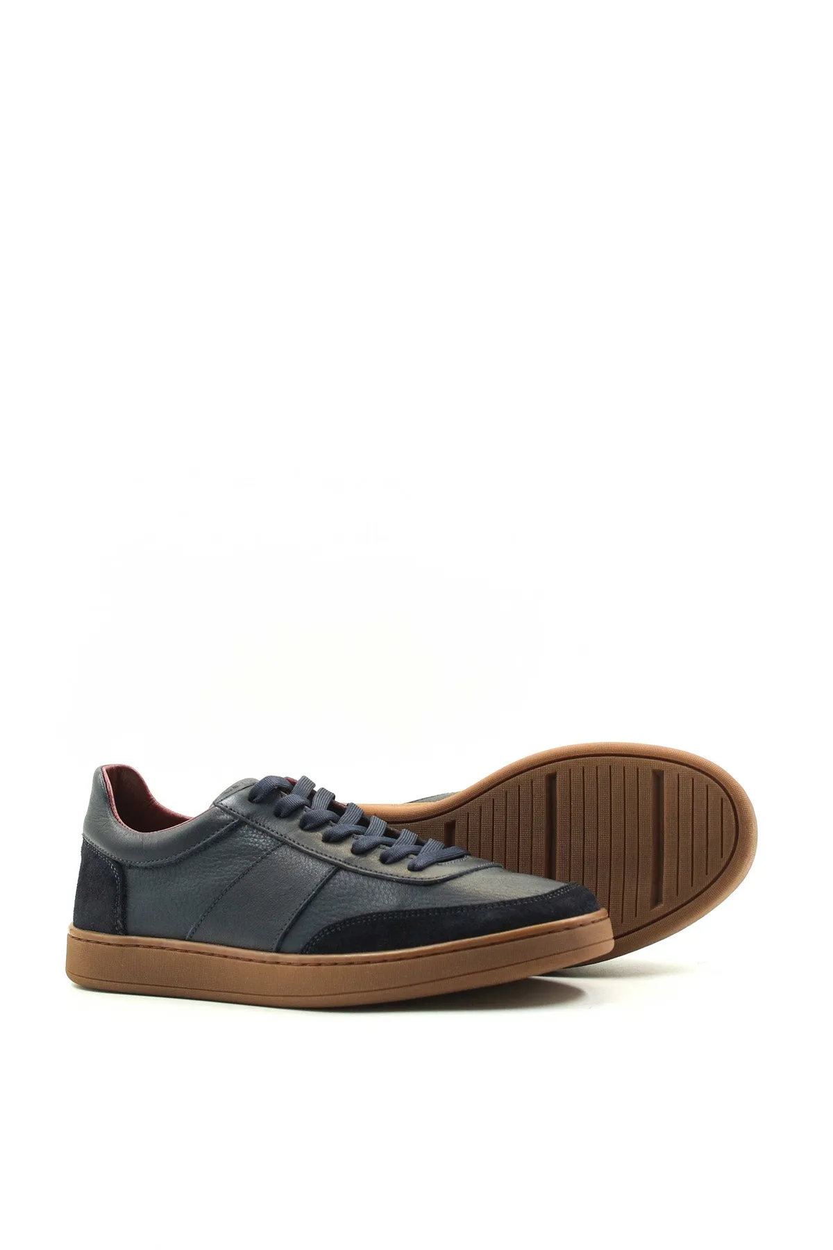 Men's Navy Blue Leather Sneakers with Suede Accents and Gum Sole - Wessi sold by Wessi product image thumbnail 4