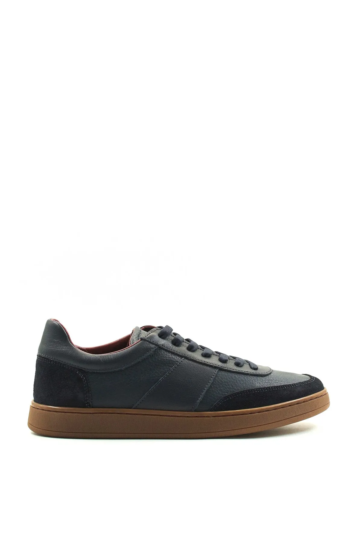 Men's Navy Blue Leather Sneakers with Suede Accents and Gum Sole - Wessi sold by Wessi