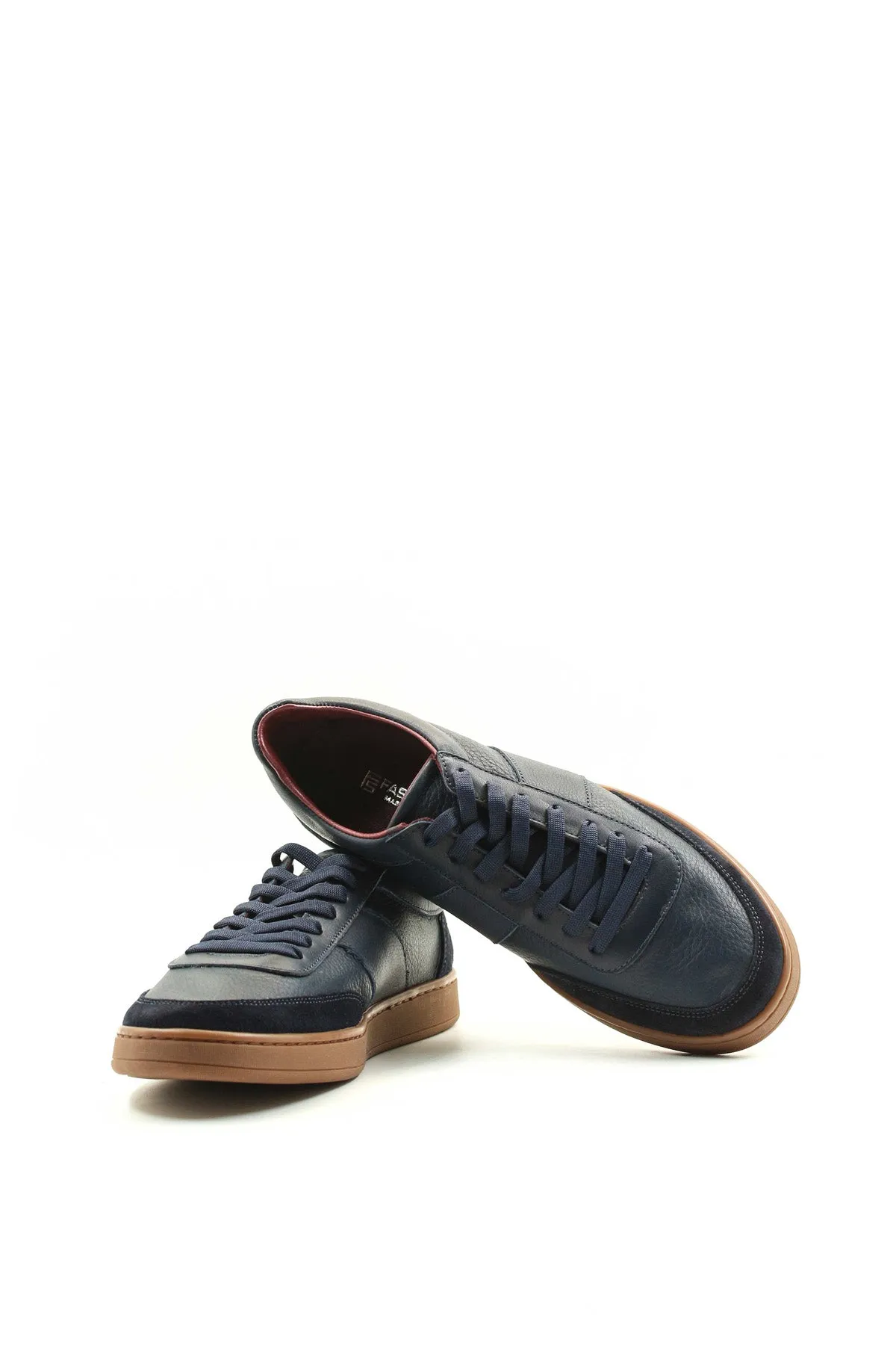 Men's Navy Blue Leather Sneakers with Suede Accents and Gum Sole - Wessi sold by Wessi product image thumbnail 5