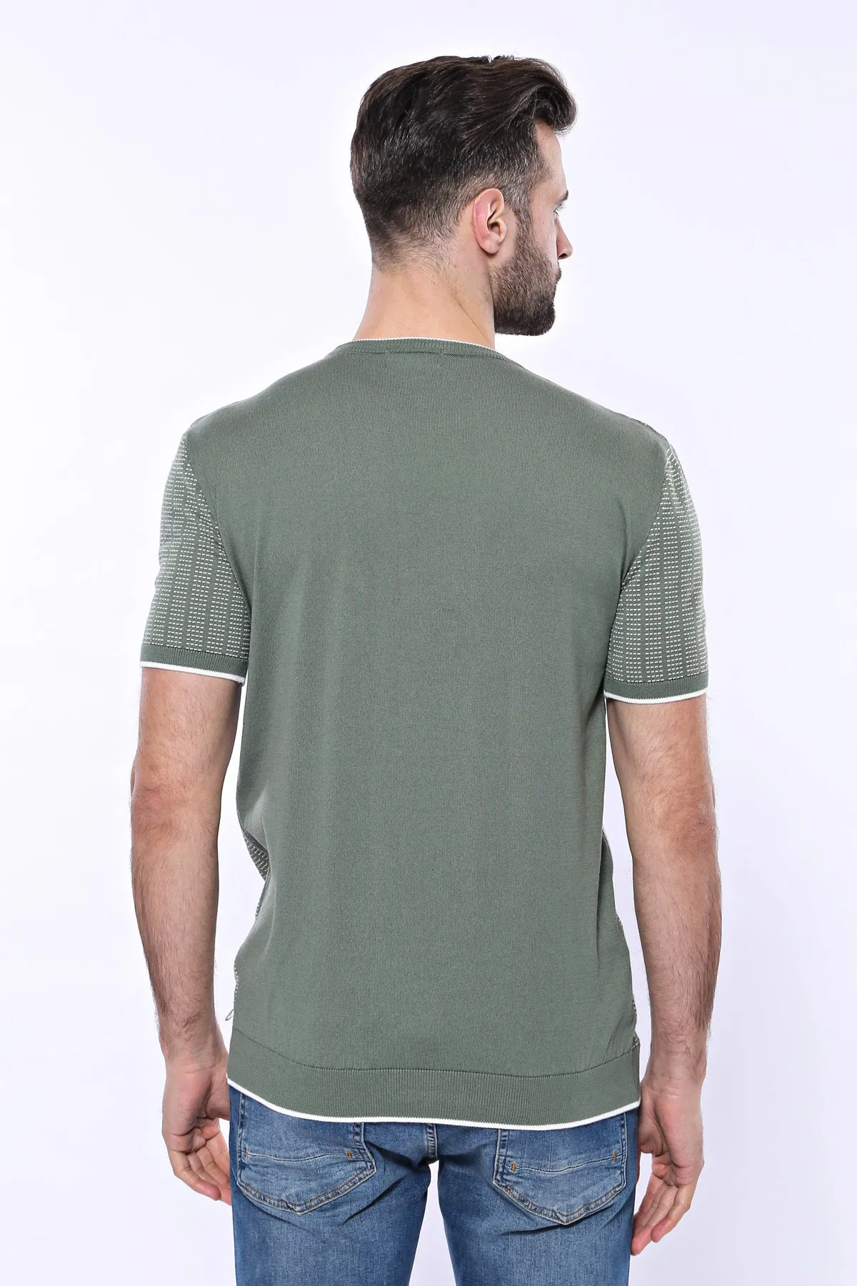 Circle Neck Patterned Green Knitted T-Shirt - Wessi sold by Wessi product image thumbnail 5