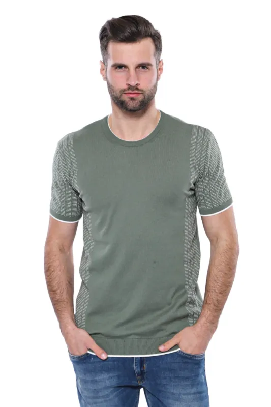 Circle Neck Patterned Green Knitted T-Shirt - Wessi sold by Wessi