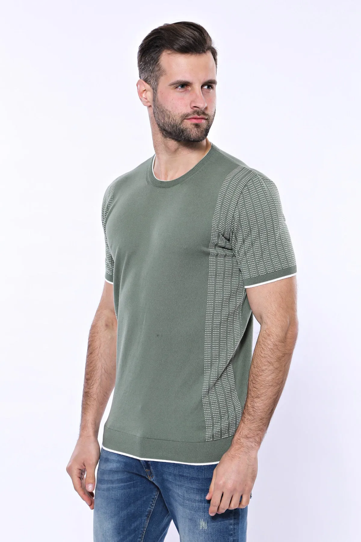 Circle Neck Patterned Green Knitted T-Shirt - Wessi sold by Wessi product image thumbnail 4