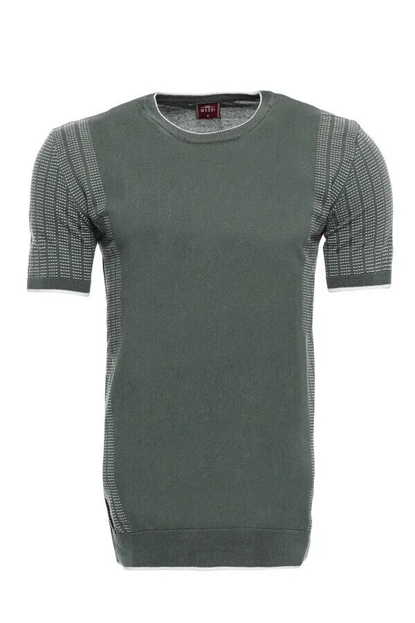 Circle Neck Patterned Green Knitted T-Shirt - Wessi sold by Wessi product image thumbnail 3