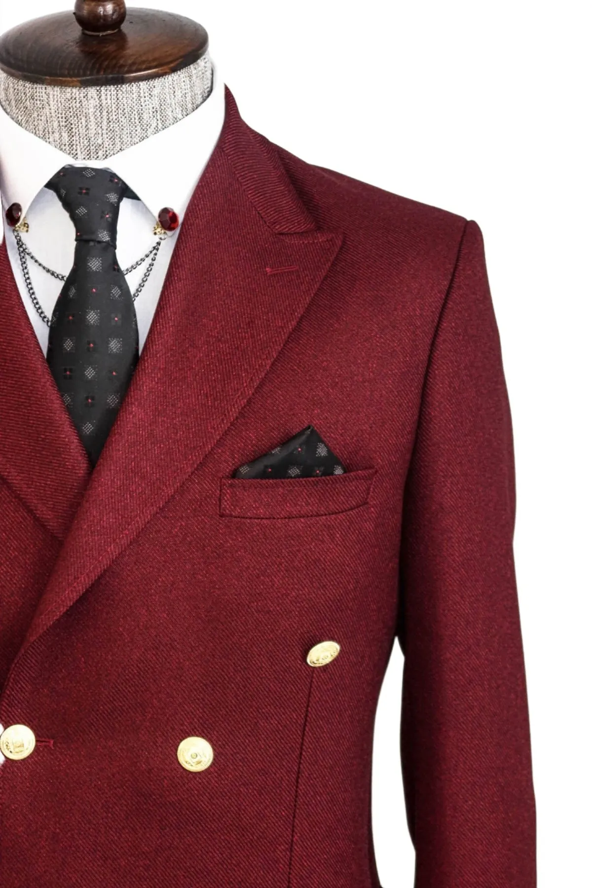 Double Breasted Slim Fit Burgundy Men Blazer - Wessi sold by Wessi product image thumbnail 2