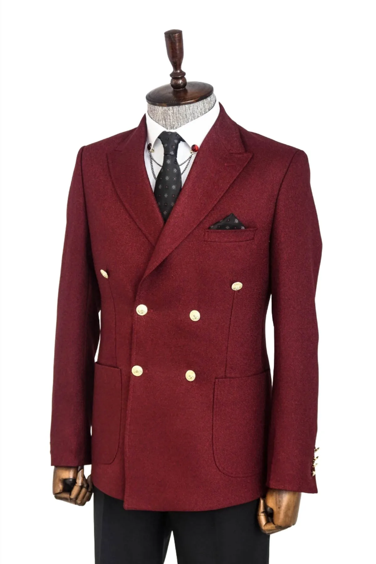 Double Breasted Slim Fit Burgundy Men Blazer - Wessi sold by Wessi product image thumbnail 5