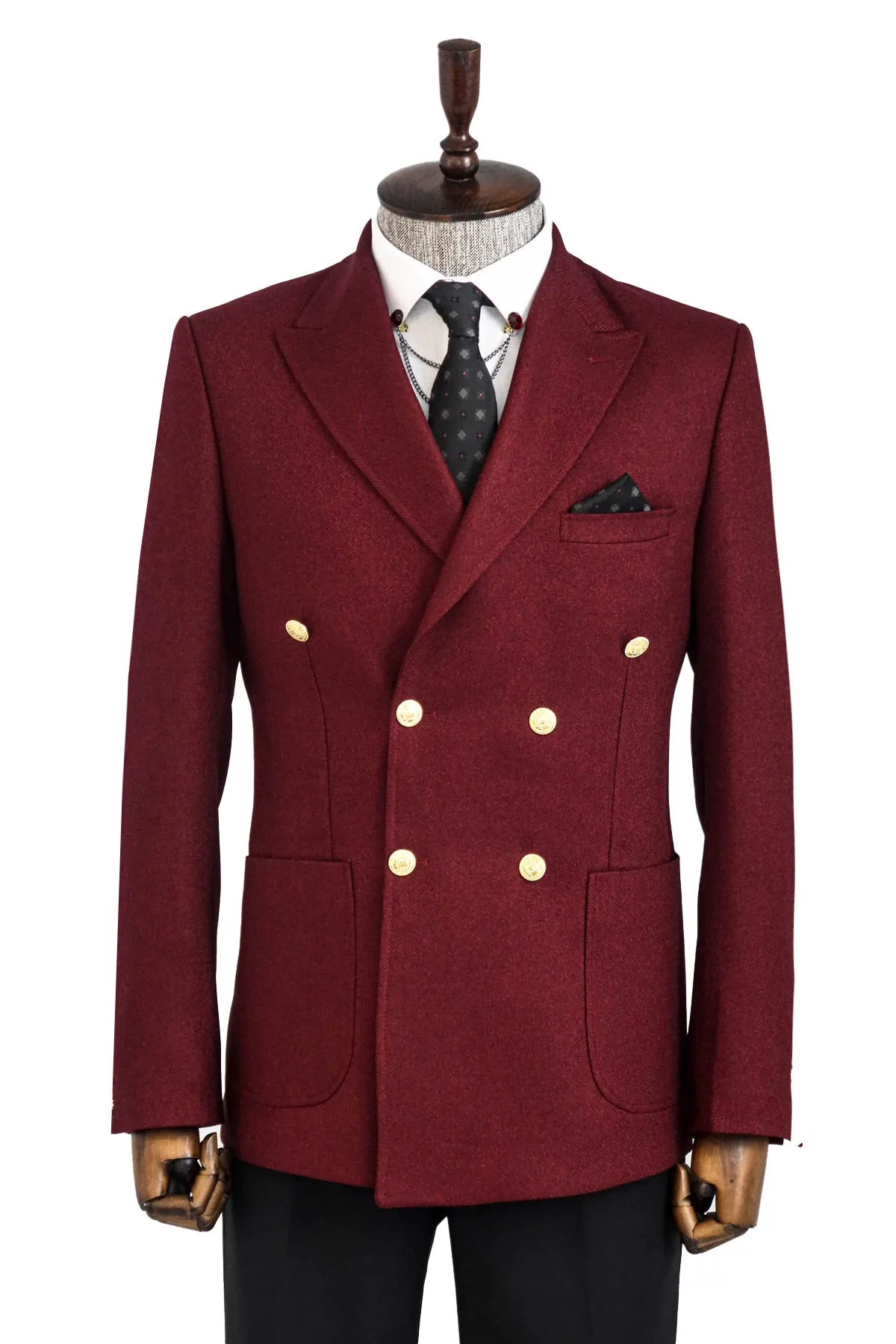 Double Breasted Slim Fit Burgundy Men Blazer - Wessi sold by Wessi