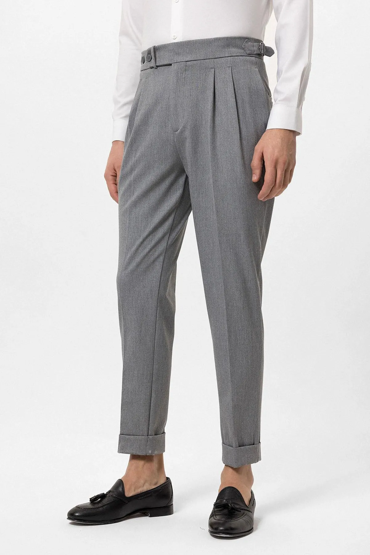 Grey High Waist Pleated Carrot Fit Men's Trousers - Wessi sold by Wessi product image thumbnail 2