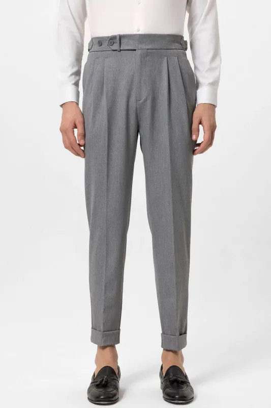 Grey High Waist Pleated Carrot Fit Men's Trousers - Wessi sold by Wessi