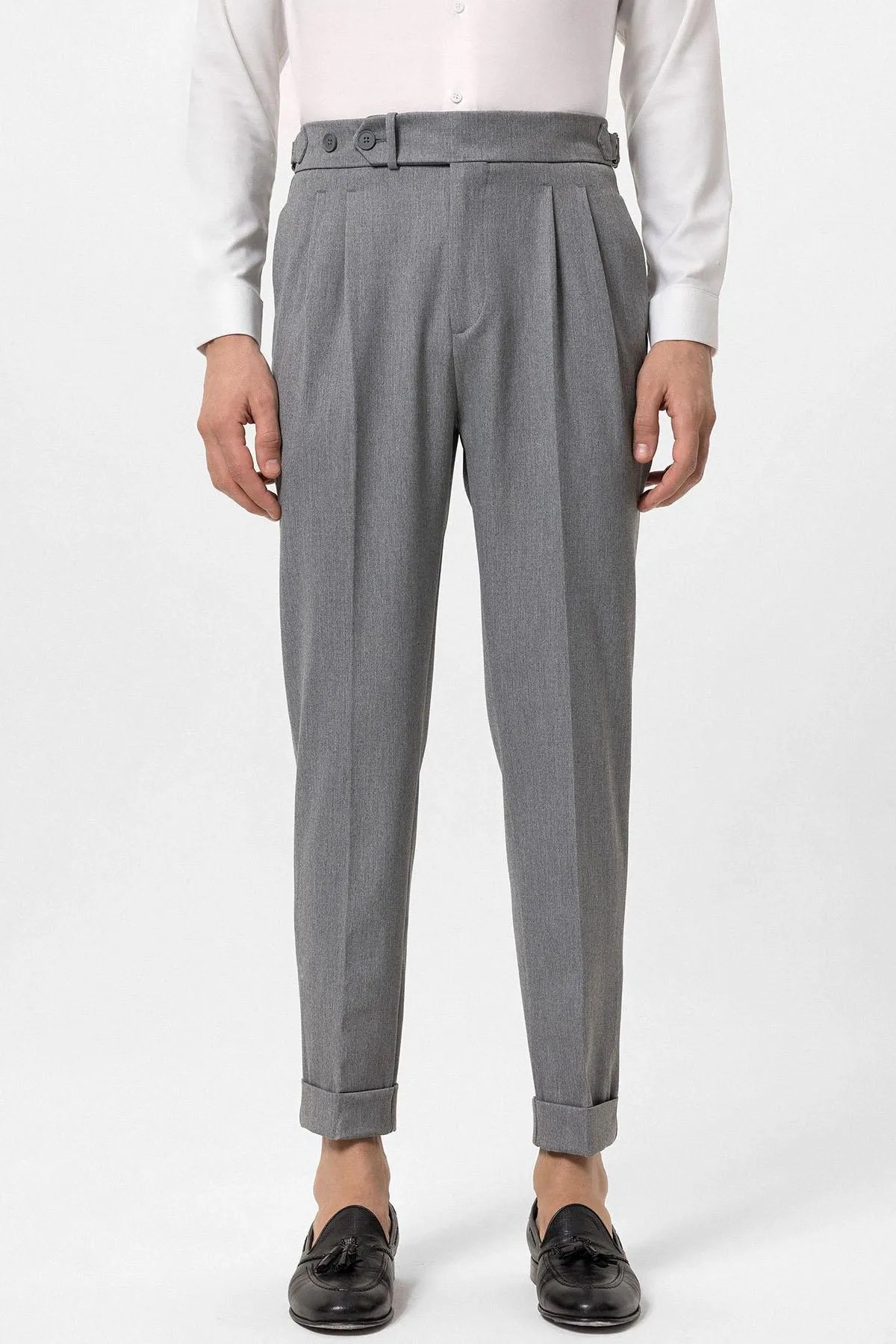 Grey High Waist Pleated Carrot Fit Men's Trousers - Wessi sold by Wessi