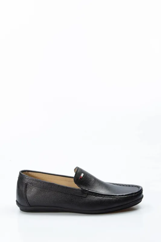 Men's Black Leather Loafers with Subtle Flag Accent - Wessi sold by Wessi