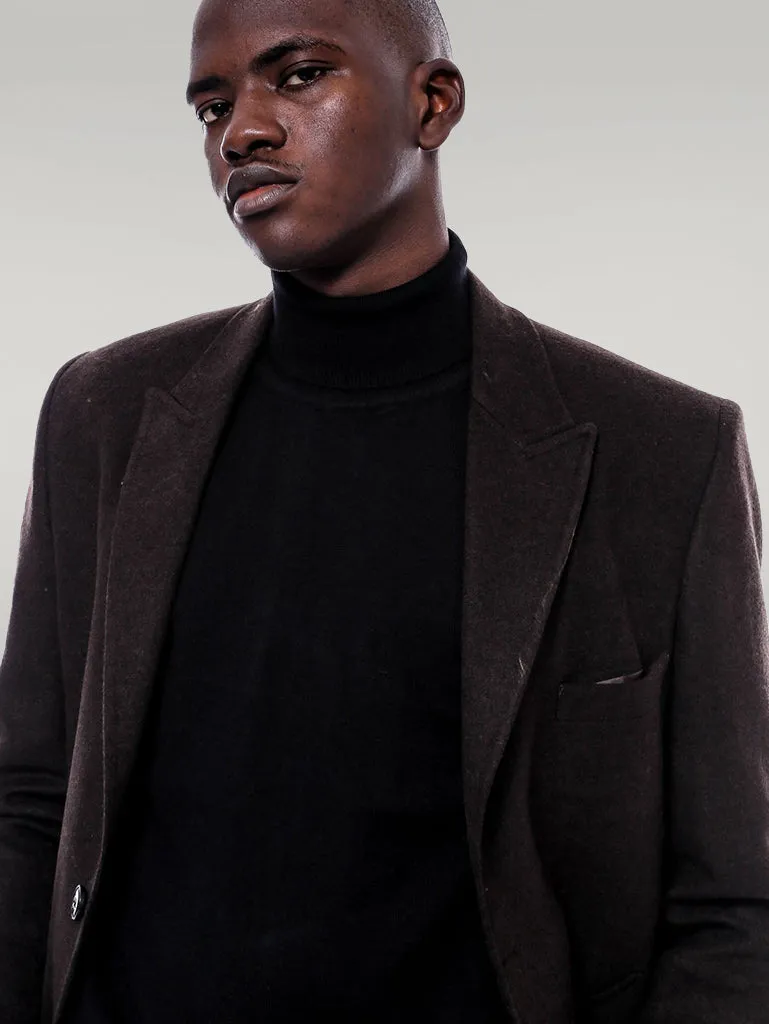 Wide Pointed Collar Over Knee Brown Men Coat - Wessi sold by Wessi product image thumbnail 2