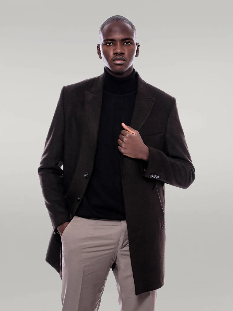 Wide Pointed Collar Over Knee Brown Men Coat - Wessi sold by Wessi