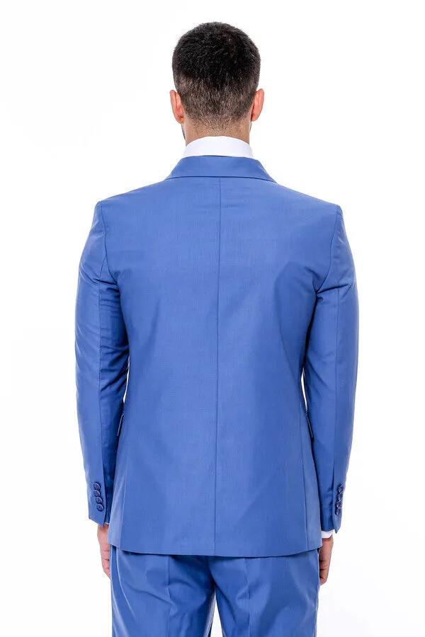 Double Breasted Slim Fit Blue Men Suit - Wessi sold by Wessi product image thumbnail 4