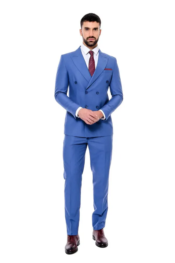 Double Breasted Slim Fit Blue Men Suit - Wessi sold by Wessi product image thumbnail 2