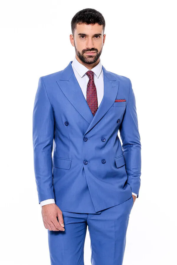 Double Breasted Slim Fit Blue Men Suit - Wessi sold by Wessi