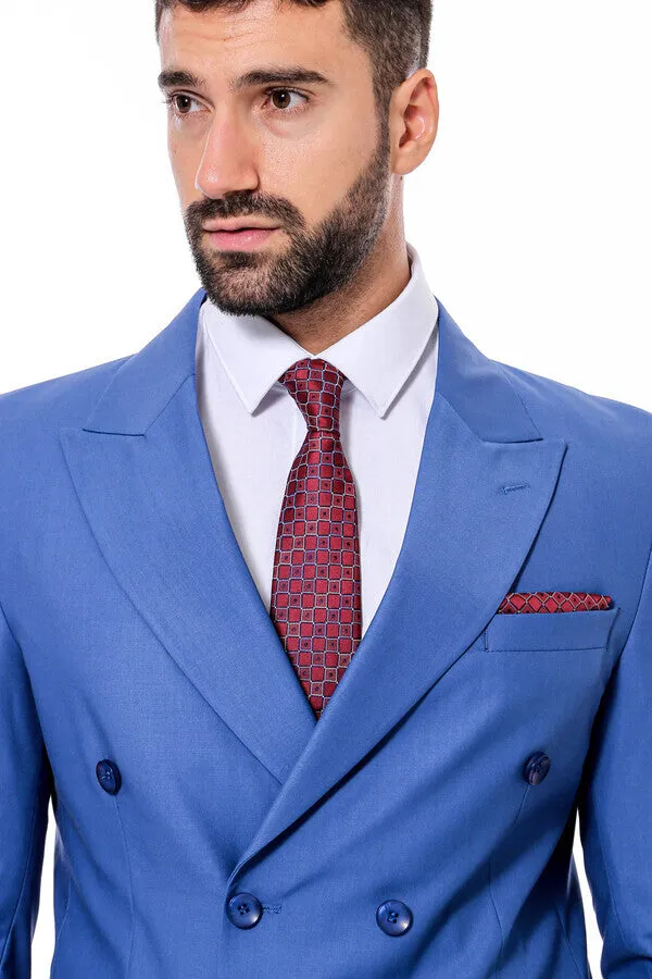 Double Breasted Slim Fit Blue Men Suit - Wessi sold by Wessi product image thumbnail 3
