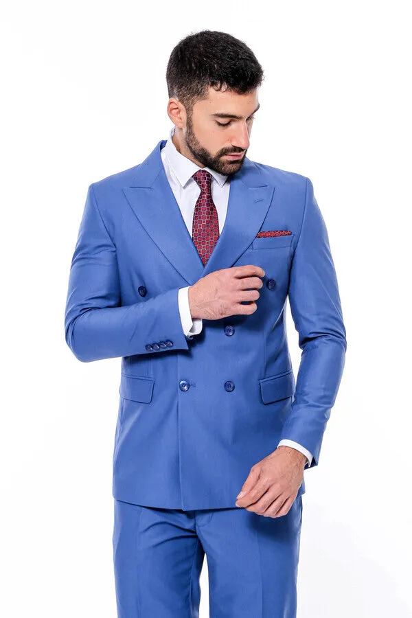 Double Breasted Slim Fit Blue Men Suit - Wessi sold by Wessi product image thumbnail 5
