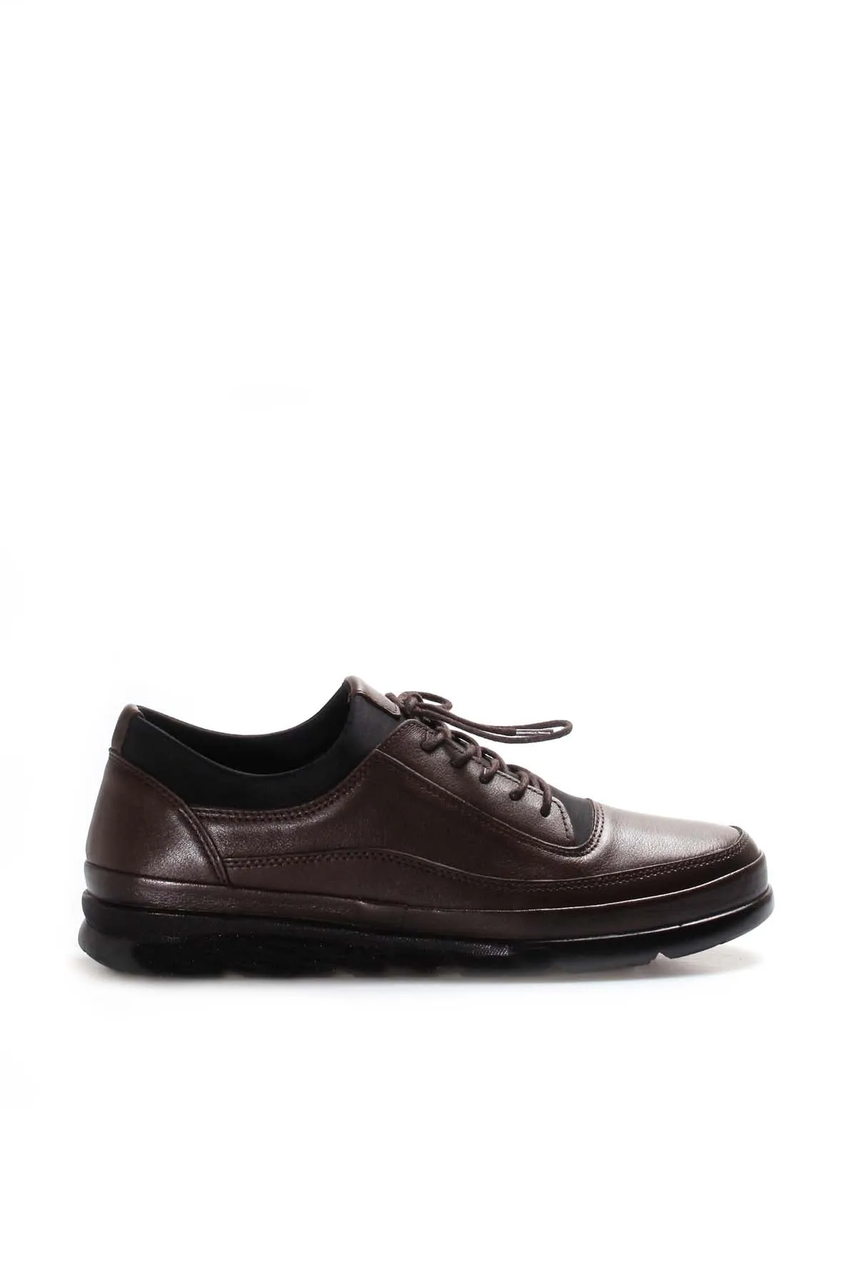 Men's Brown Leather Lace-Up Sneakers with Padded Collar - Wessi sold by Wessi