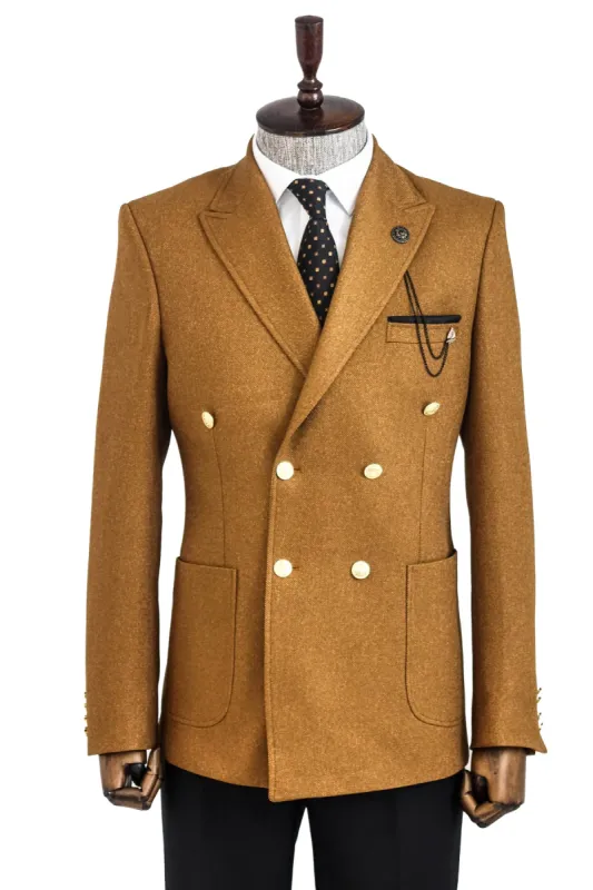 Double Breasted Slim Fit Tawny Men Blazer - Wessi sold by Wessi