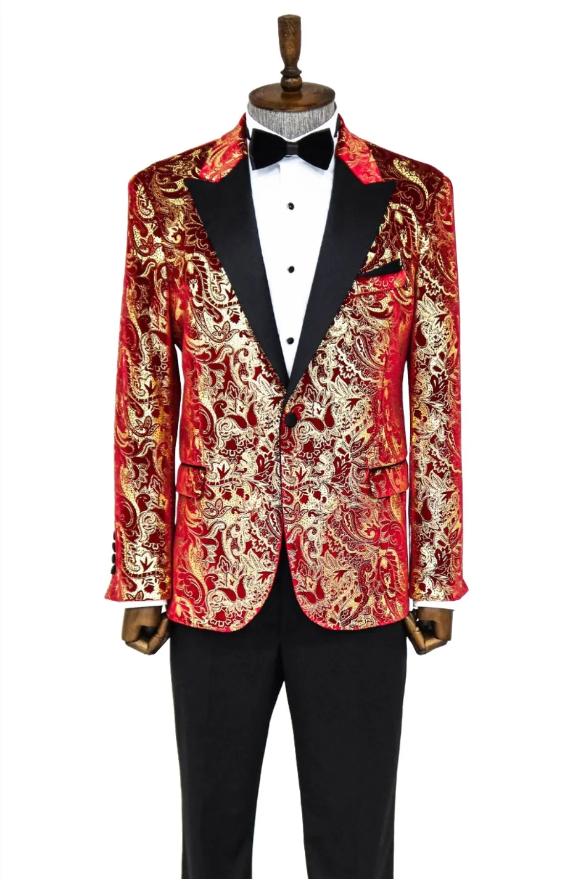 Gold Patterned Over Red Men Stage Tuxedo Blazer - Wessi sold by Wessi product image thumbnail 3