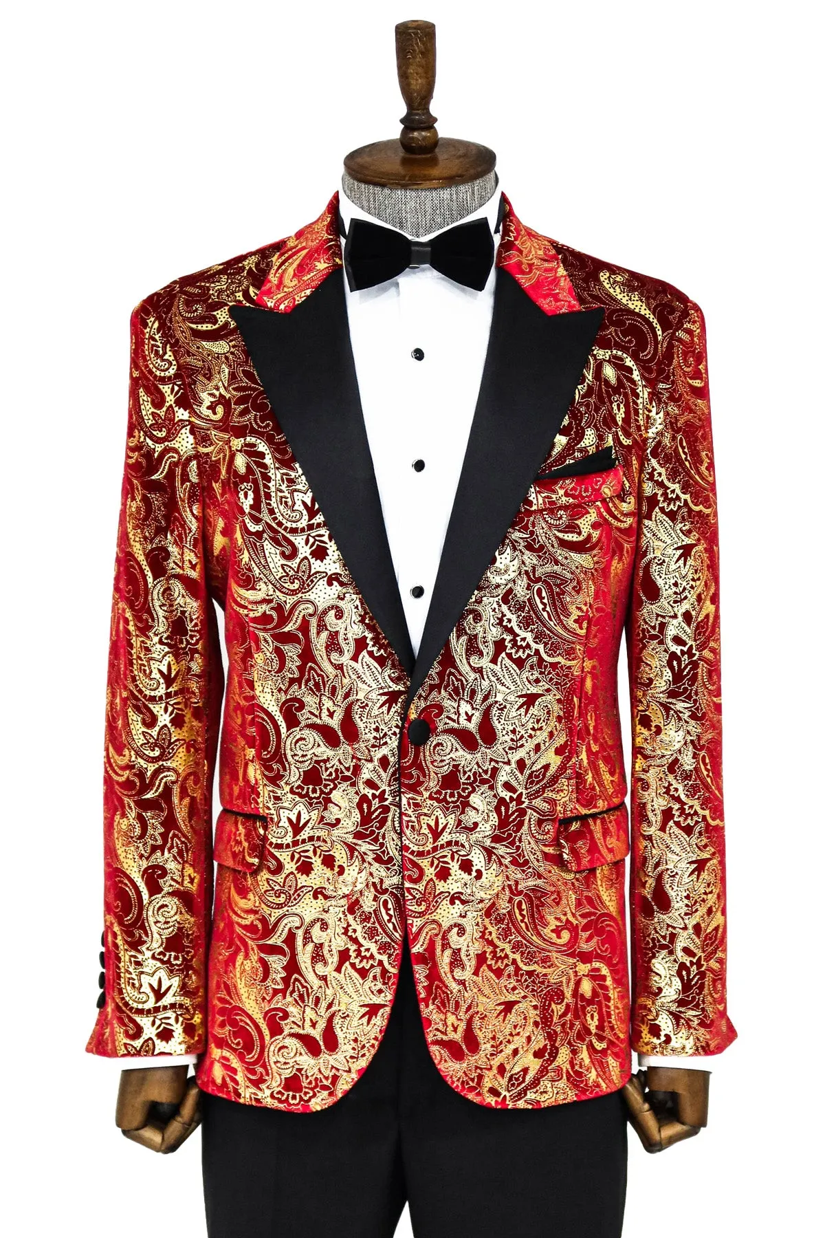 Gold Patterned Over Red Men Stage Tuxedo Blazer - Wessi sold by Wessi