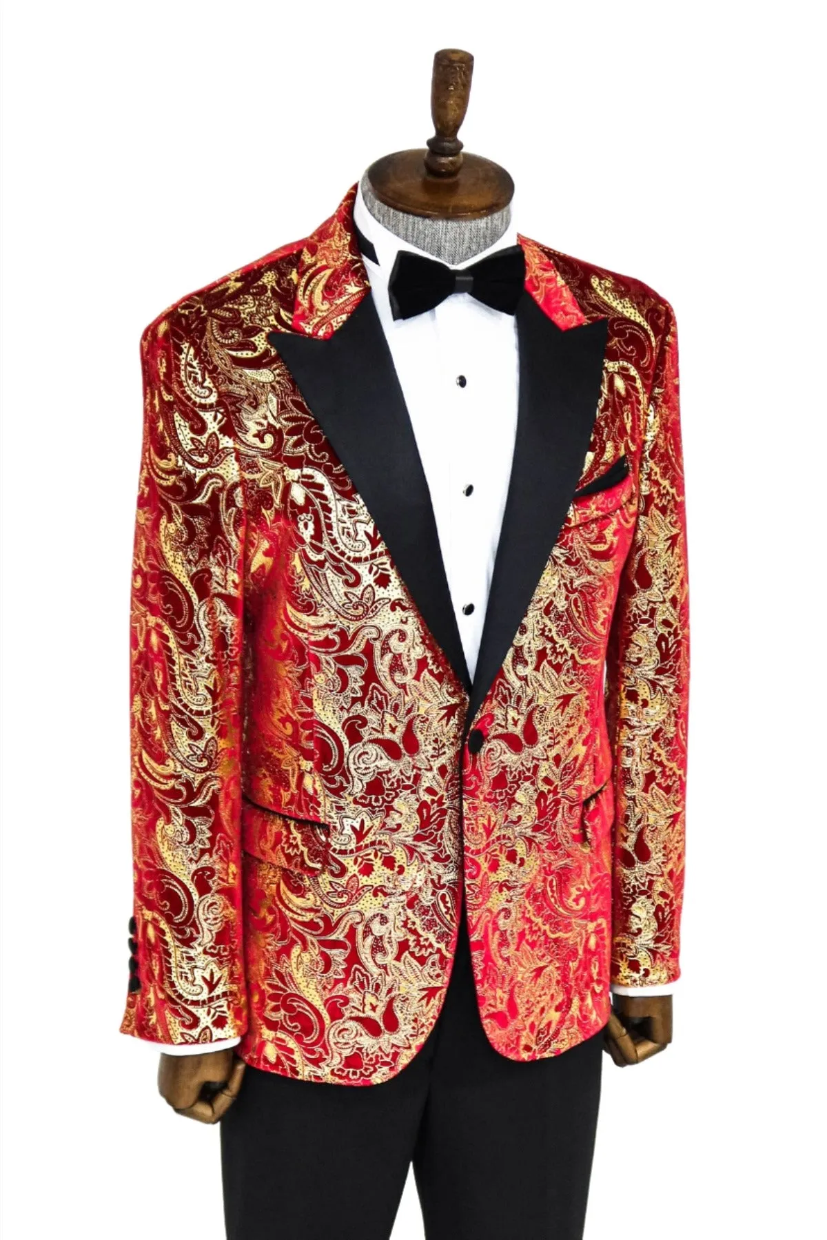 Gold Patterned Over Red Men Stage Tuxedo Blazer - Wessi sold by Wessi product image thumbnail 5