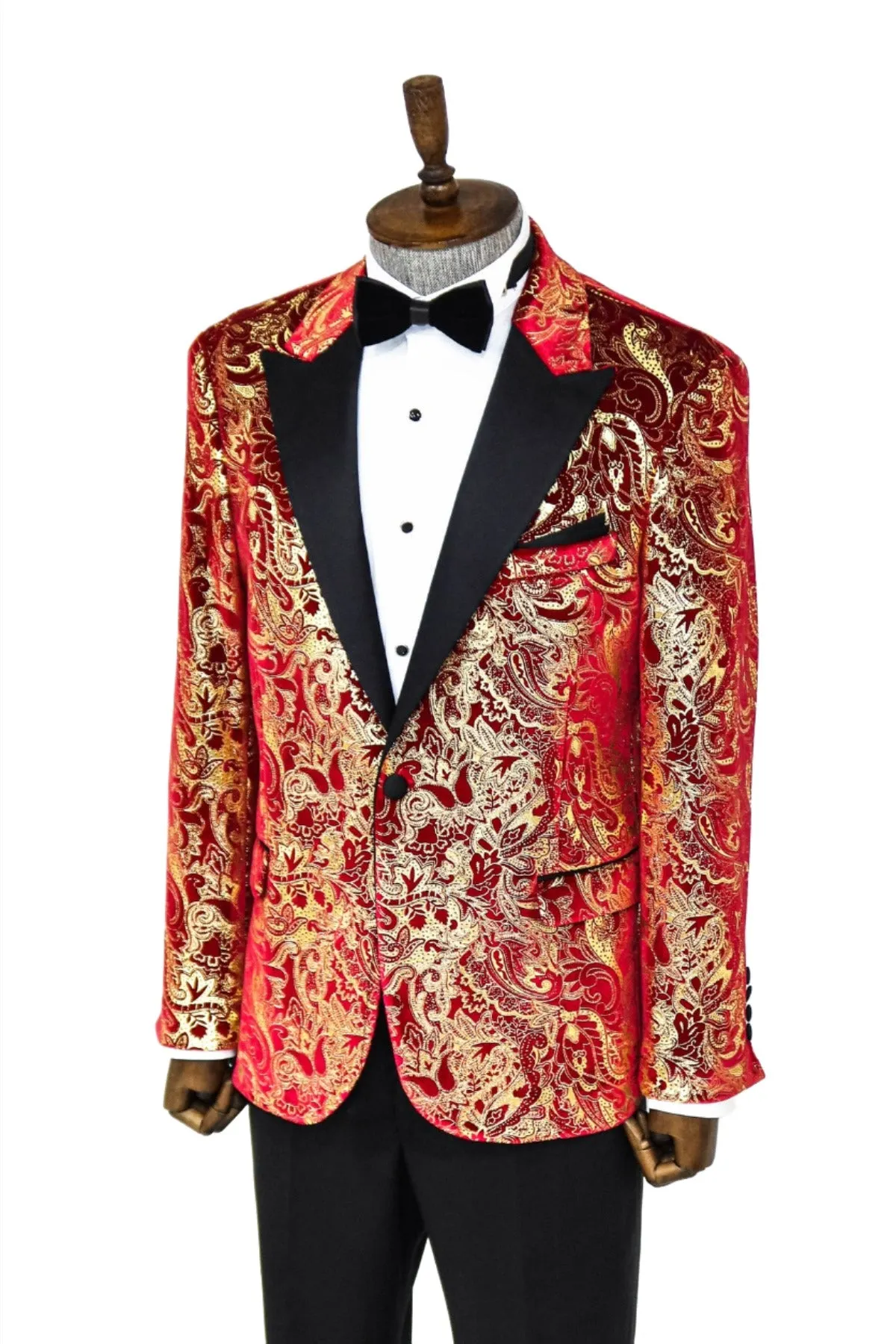 Gold Patterned Over Red Men Stage Tuxedo Blazer - Wessi sold by Wessi product image thumbnail 4