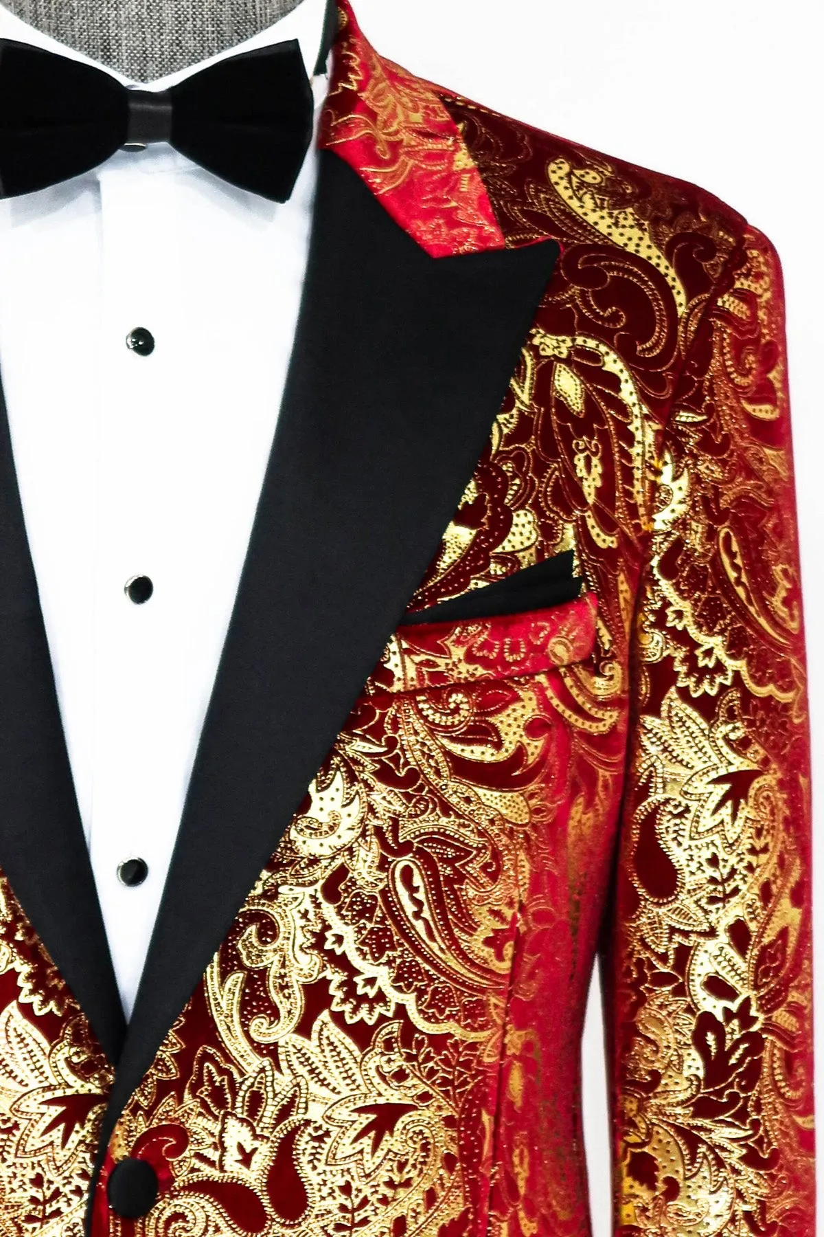 Gold Patterned Over Red Men Stage Tuxedo Blazer - Wessi sold by Wessi product image thumbnail 2