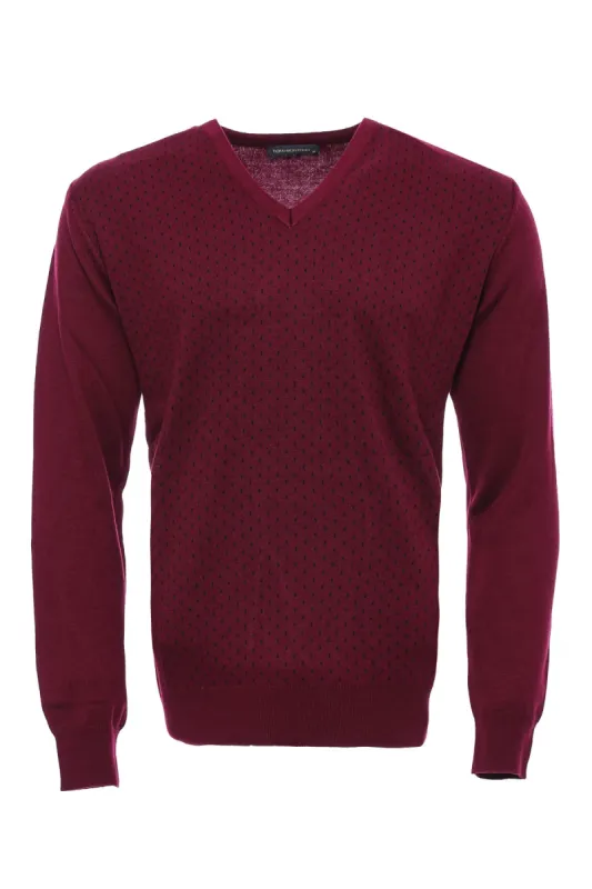Dot Patterned V Neck Burgundy Sweater - Wessi sold by Wessi