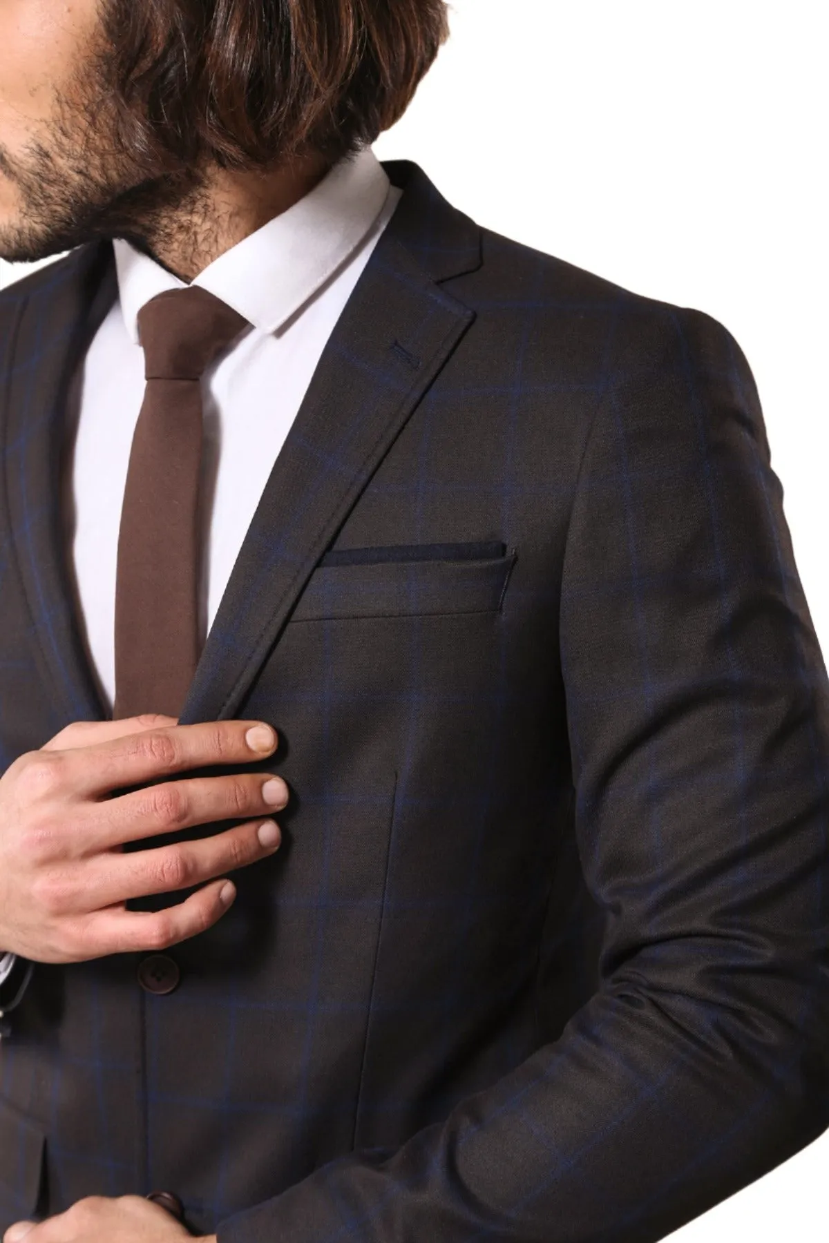 Plaid Brown Jacket with Handkerchief - Wessi sold by Wessi product image thumbnail 2