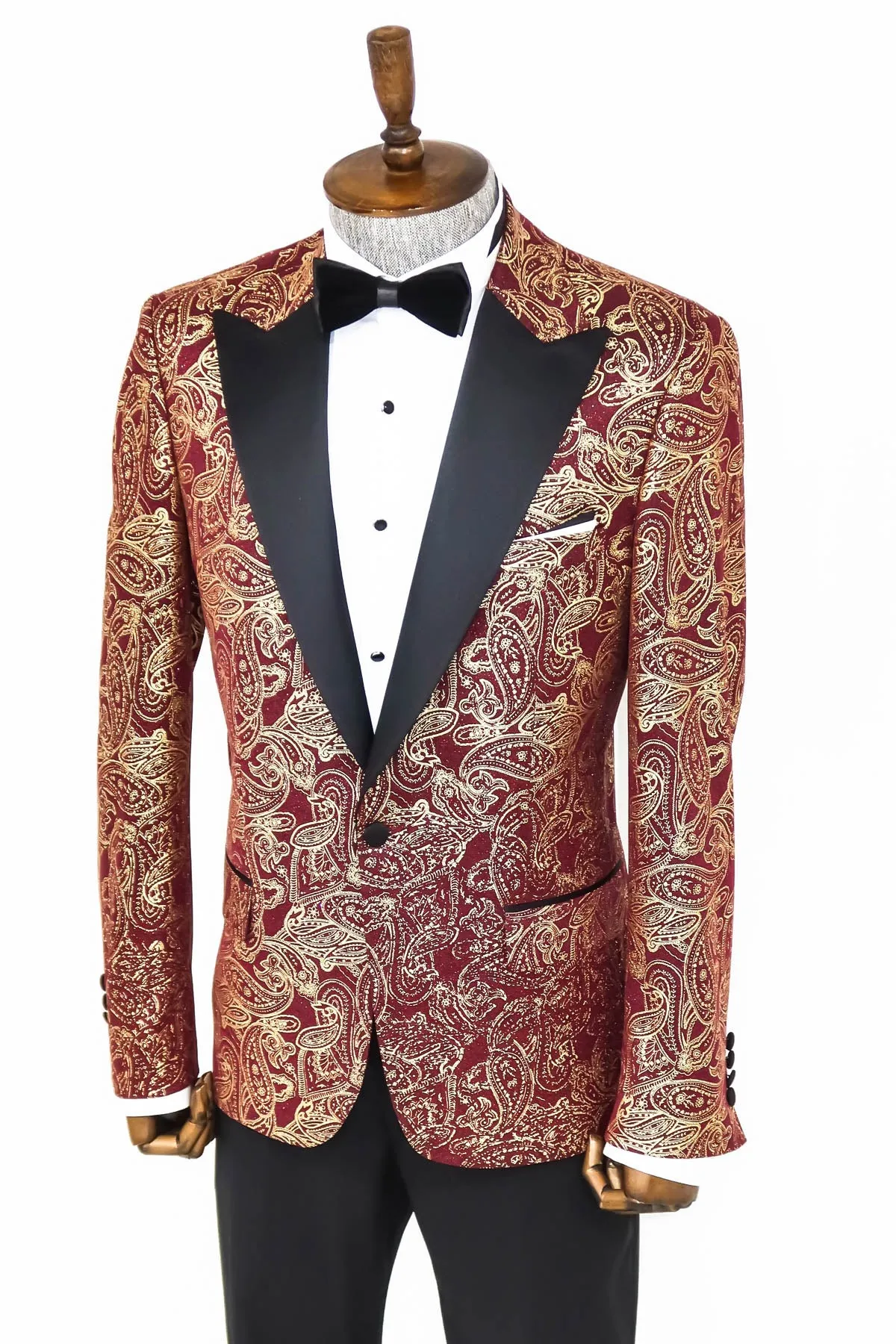 Paisley Peak Lapel Burgundy Men Singer Tuxedo Blazer - Wessi sold by Wessi product image thumbnail 3