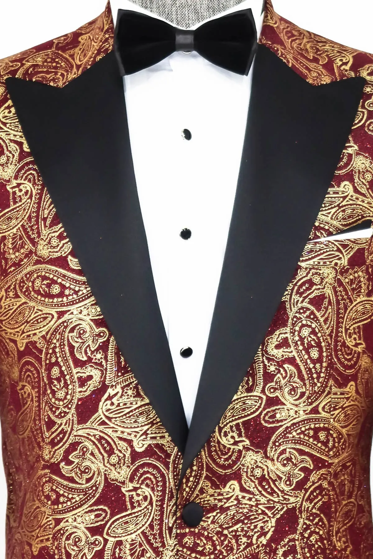 Paisley Peak Lapel Burgundy Men Singer Tuxedo Blazer - Wessi sold by Wessi product image thumbnail 2