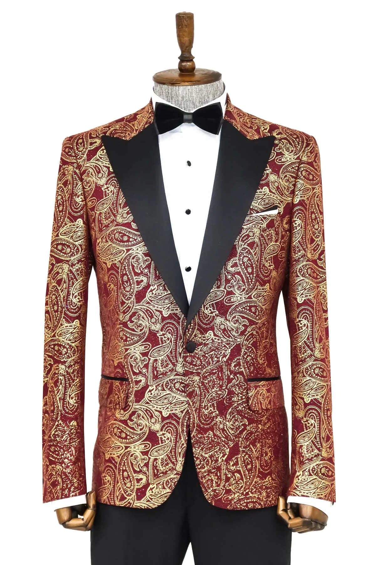 Paisley Peak Lapel Burgundy Men Singer Tuxedo Blazer - Wessi sold by Wessi