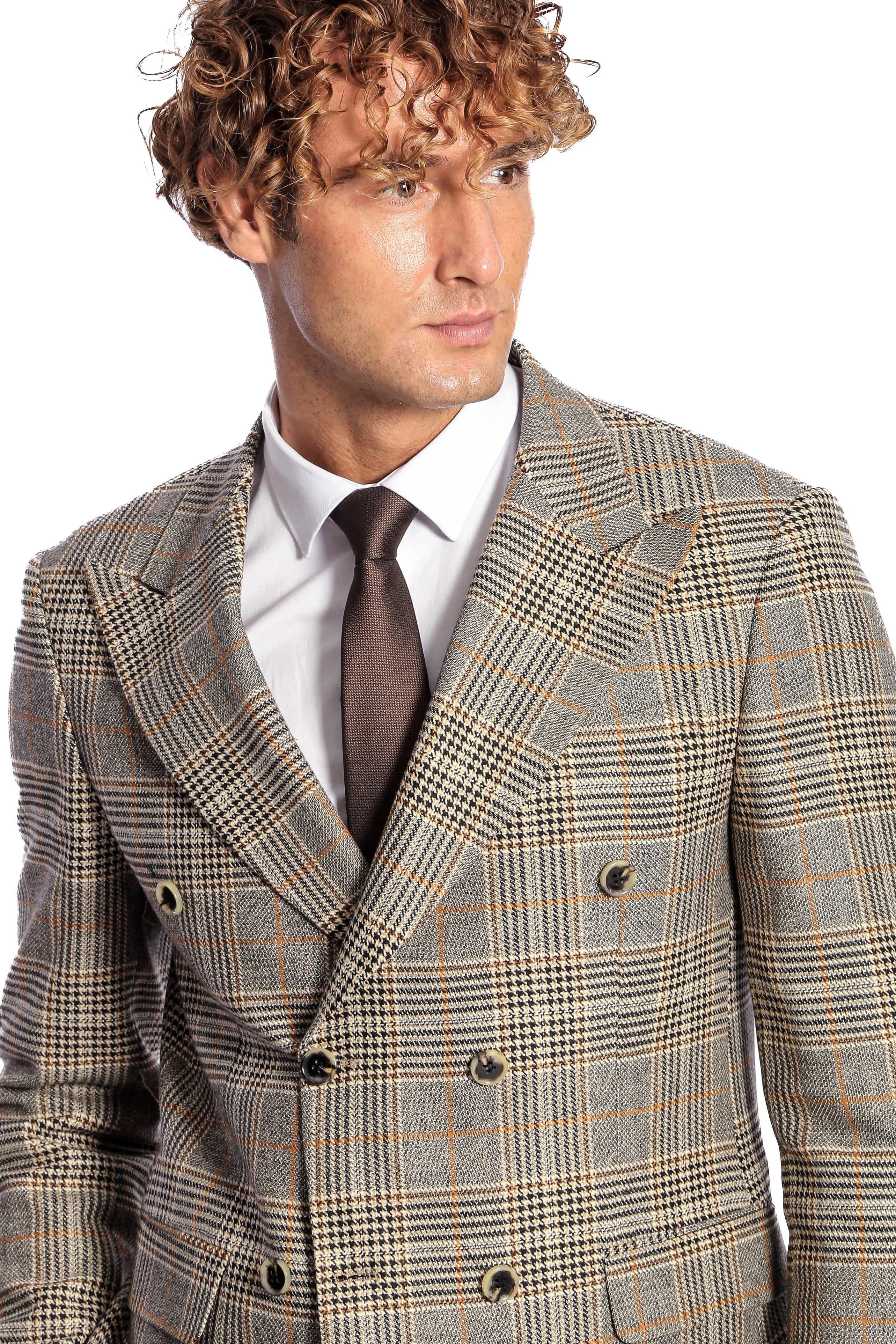 Double Breasted Checked Grey Men Blazer - Wessi sold by Wessi product image thumbnail 3