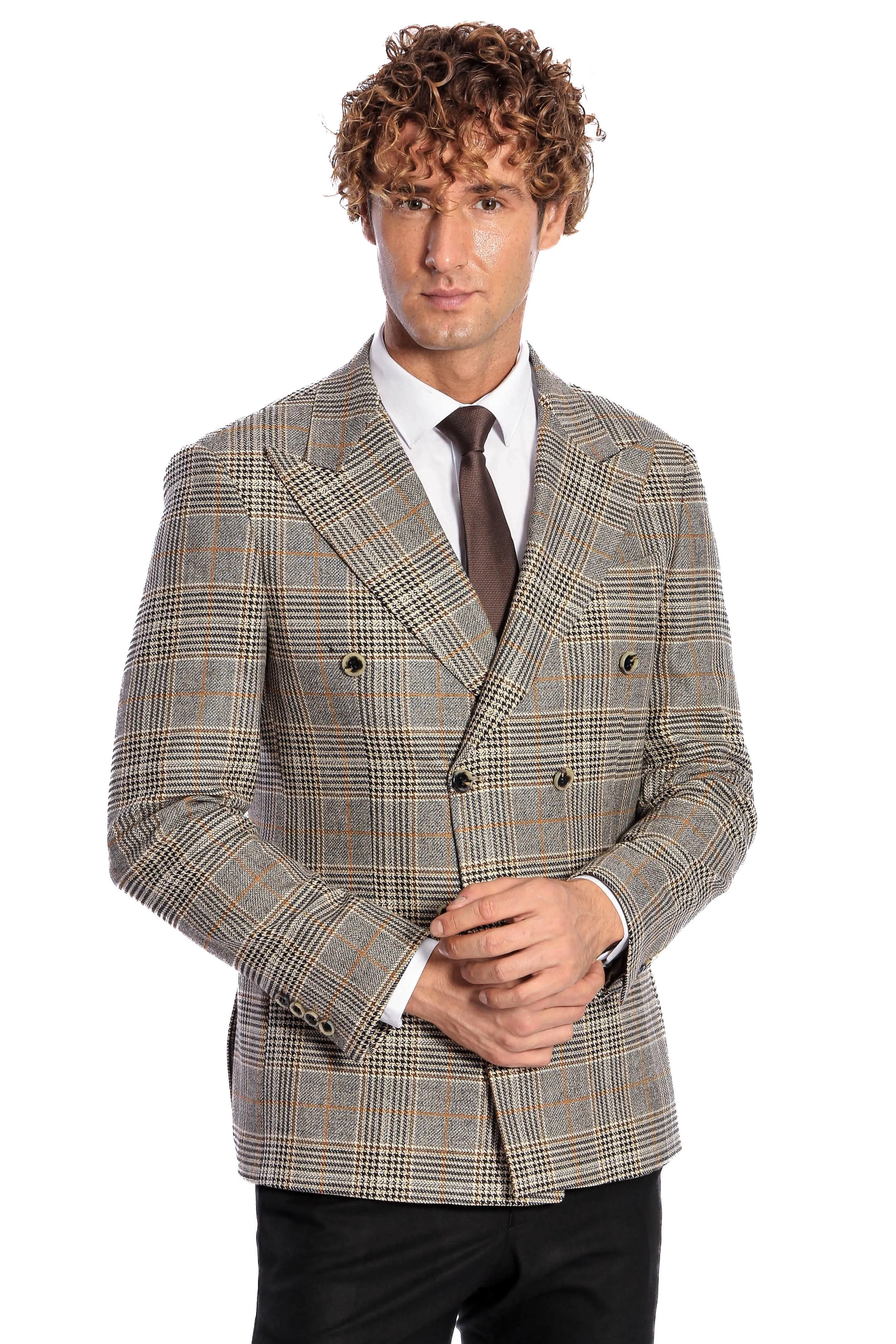 Double Breasted Checked Grey Men Blazer - Wessi sold by Wessi product image thumbnail 5