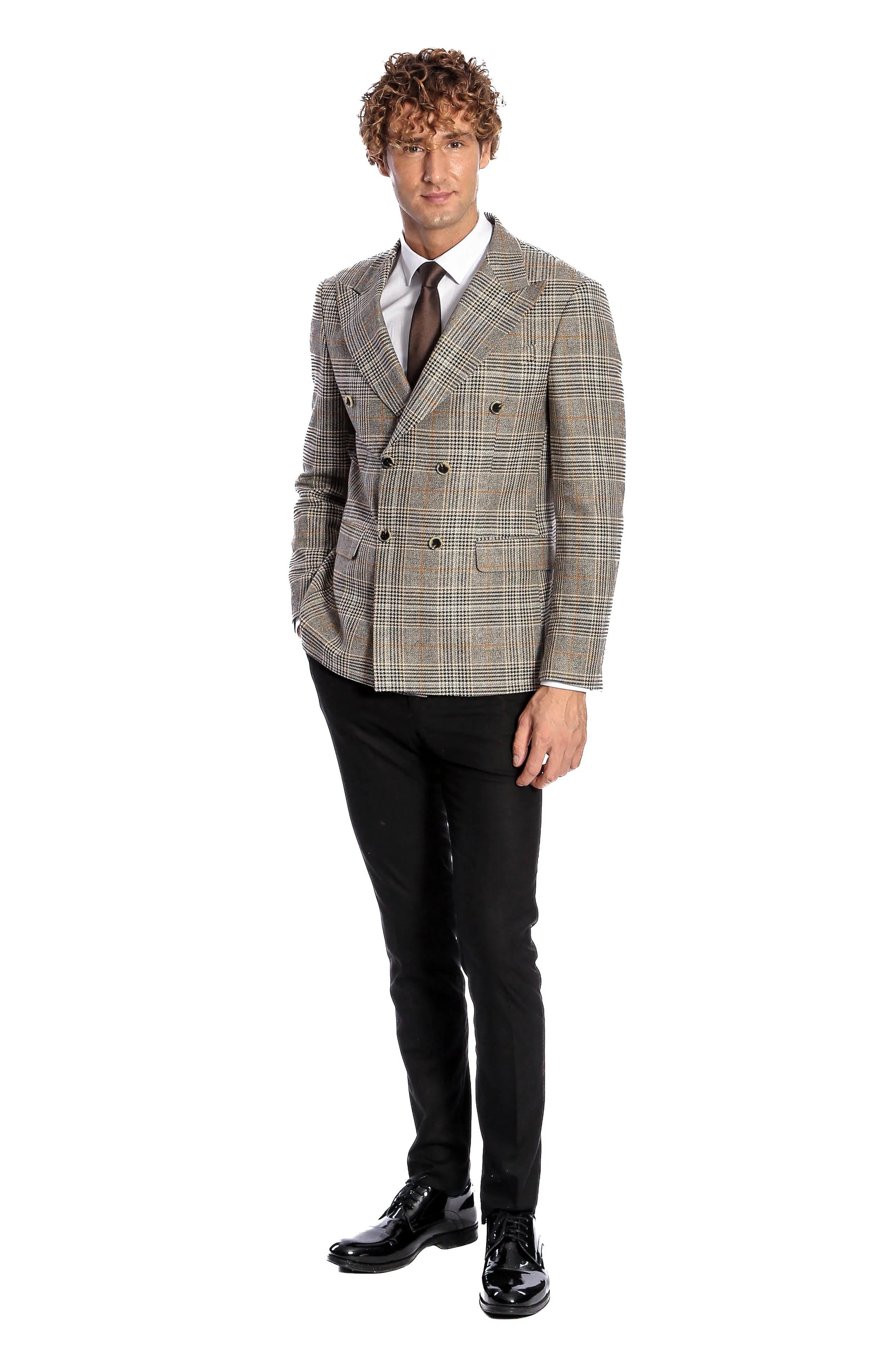 Double Breasted Checked Grey Men Blazer - Wessi sold by Wessi product image thumbnail 2