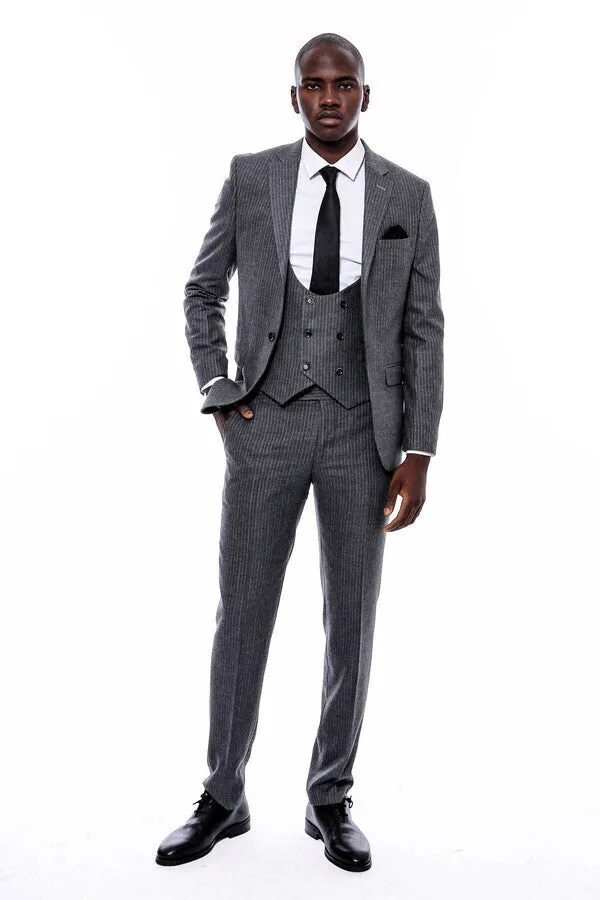 Striped Grey Double Breasted Suit - Wessi sold by Wessi product image thumbnail 2
