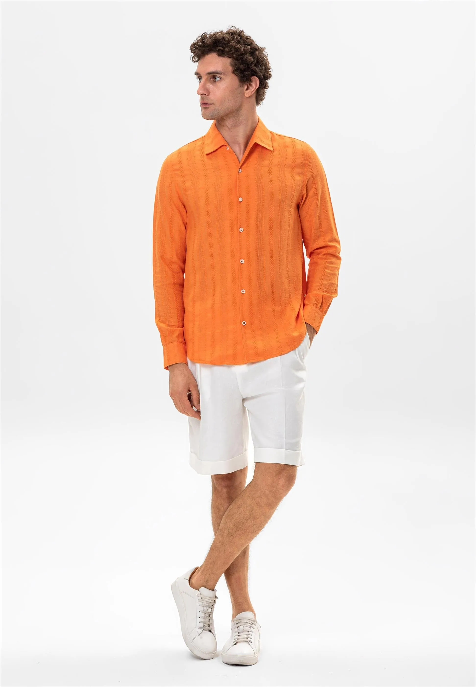 Orange Knitted Patterned Men's Shirt - Wessi sold by Wessi product image thumbnail 3