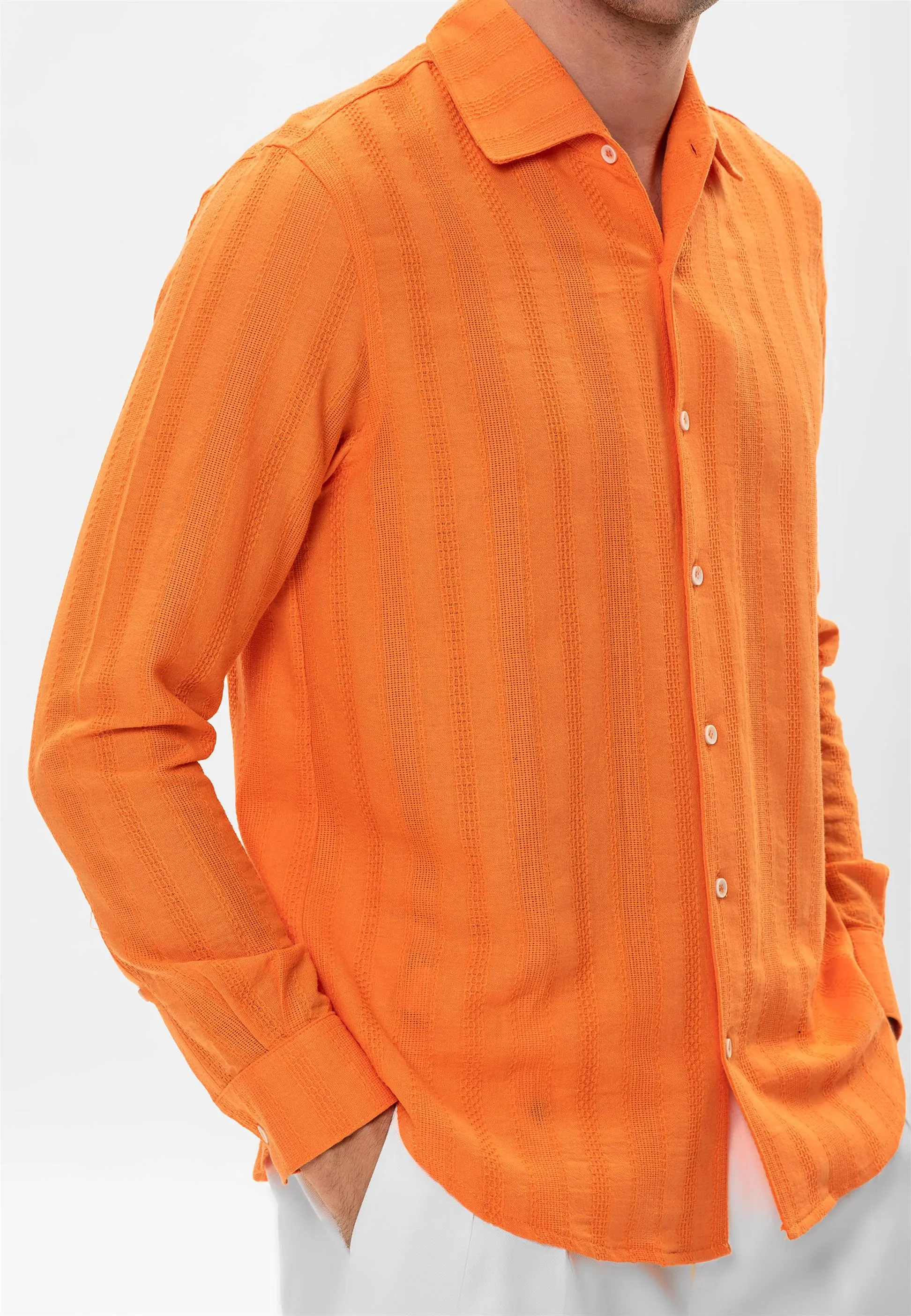Orange Knitted Patterned Men's Shirt - Wessi sold by Wessi product image thumbnail 2