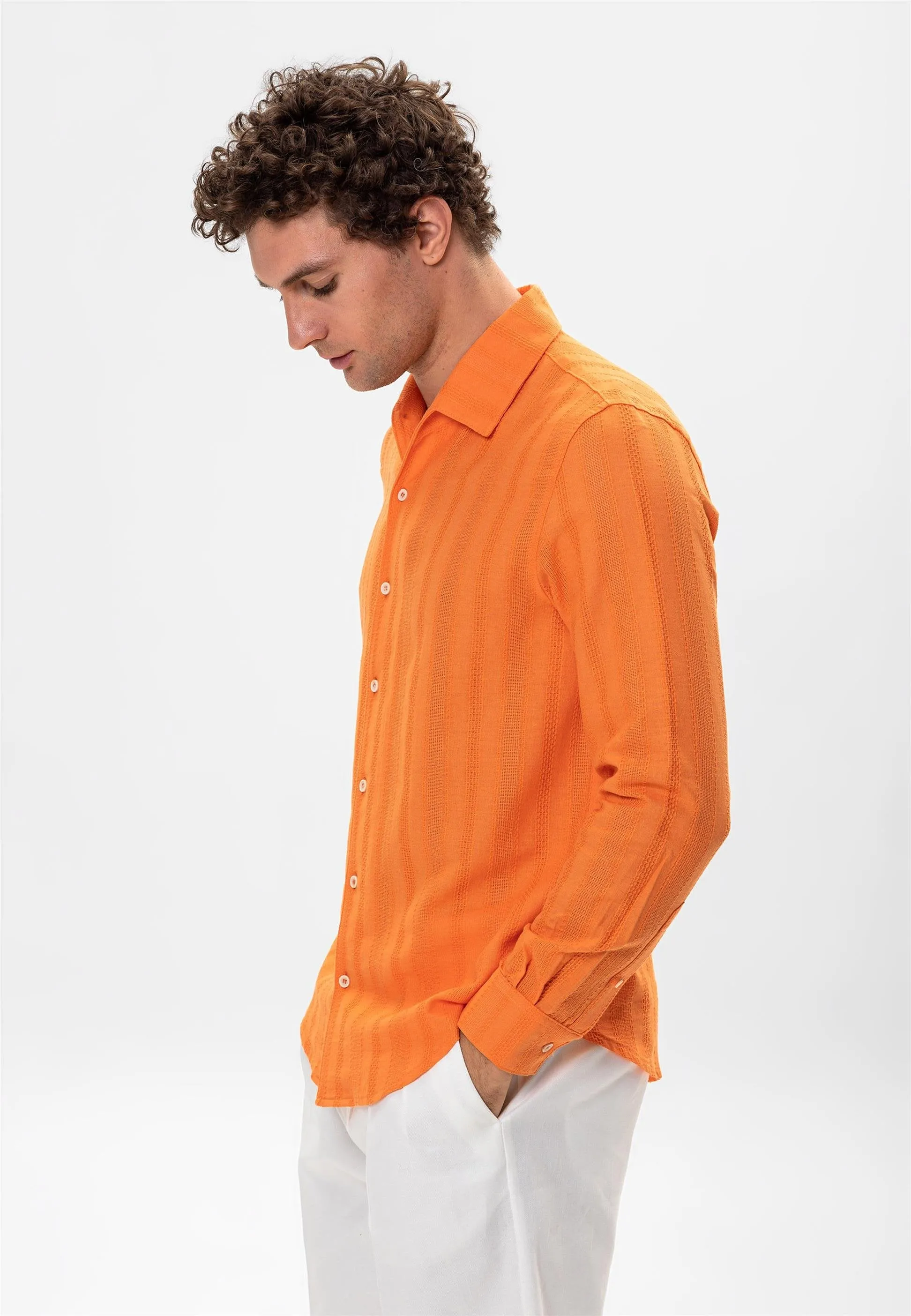 Orange Knitted Patterned Men's Shirt - Wessi sold by Wessi product image thumbnail 5
