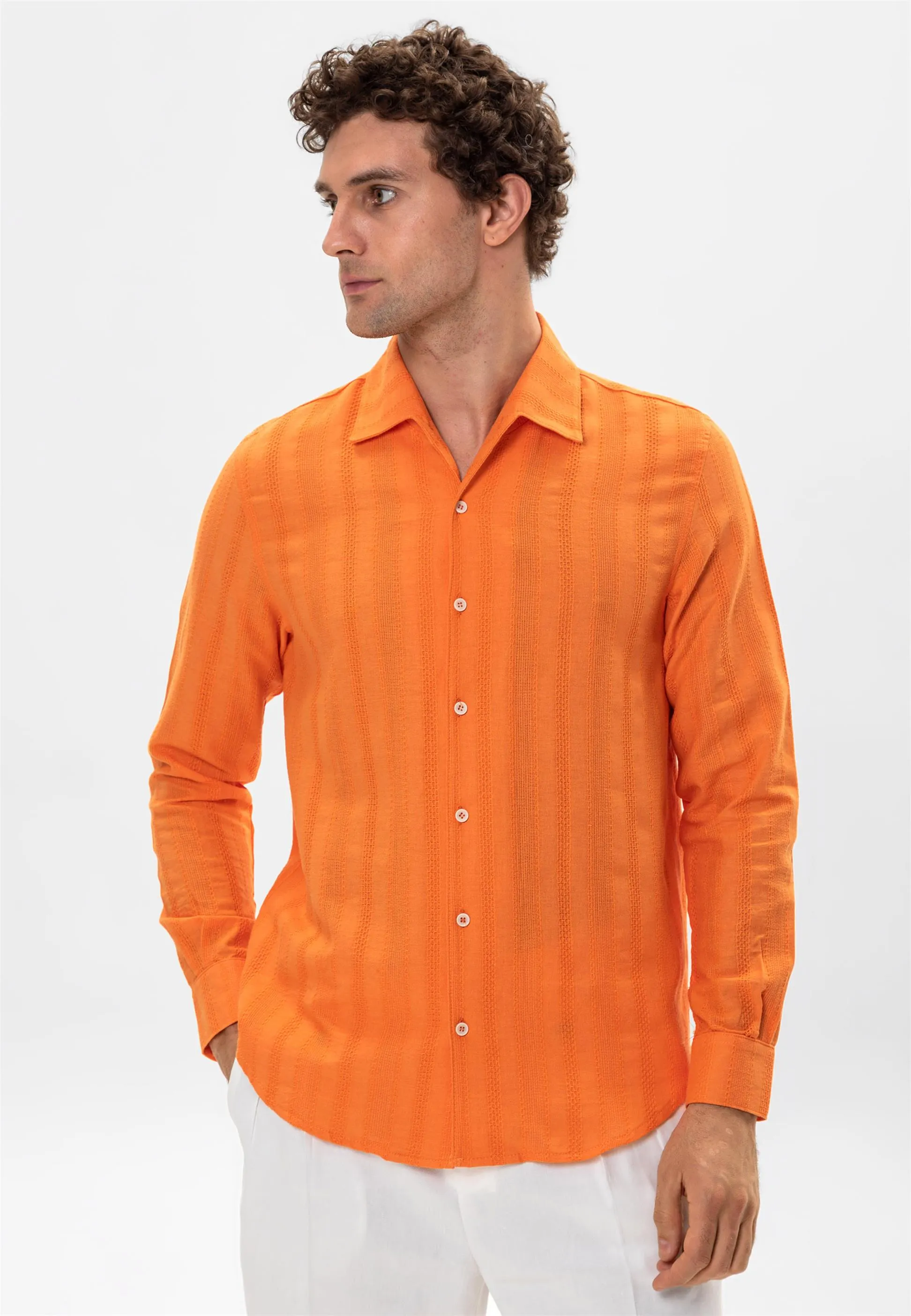 Orange Knitted Patterned Men's Shirt - Wessi sold by Wessi product image thumbnail 4